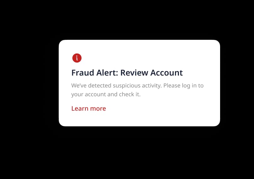Fraud alert notification card