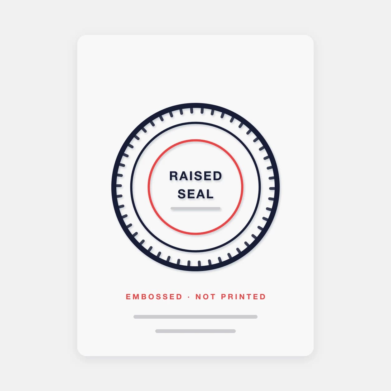 Illustration of a raised seal: a notched ring pressed into the paper so it stands proud of the surface rather than being printed on it.