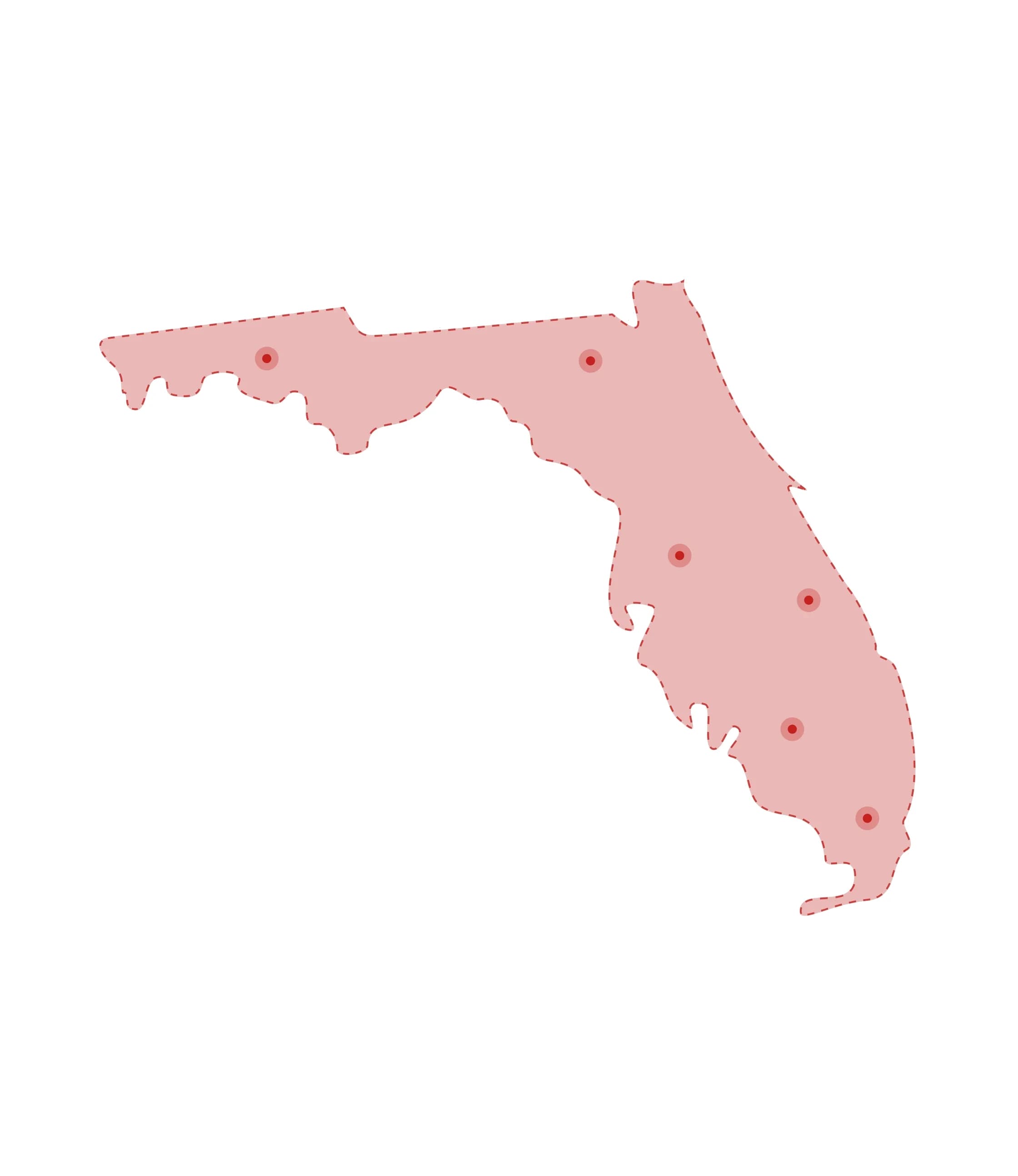 Mapa de las oficinas de registros vitales de Florida