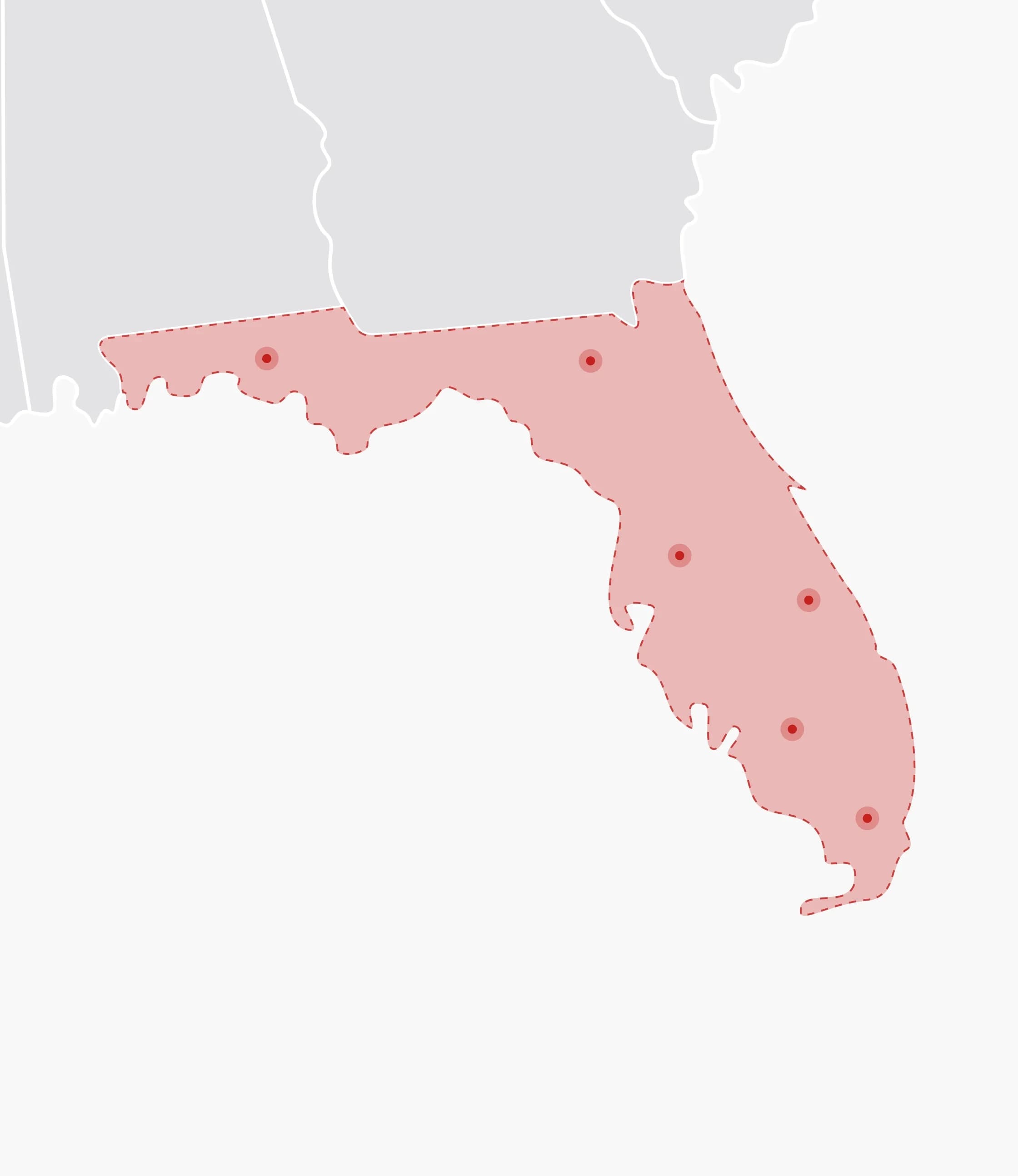 Mapa de Estados Unidos con Florida resaltado