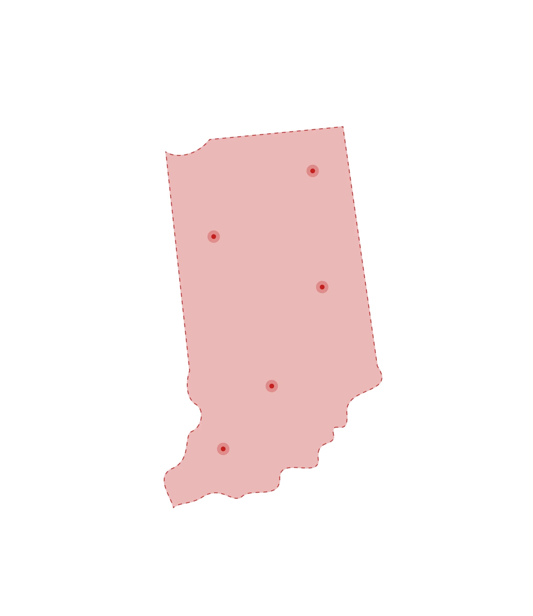 Mapa de las oficinas de registros vitales de Indiana