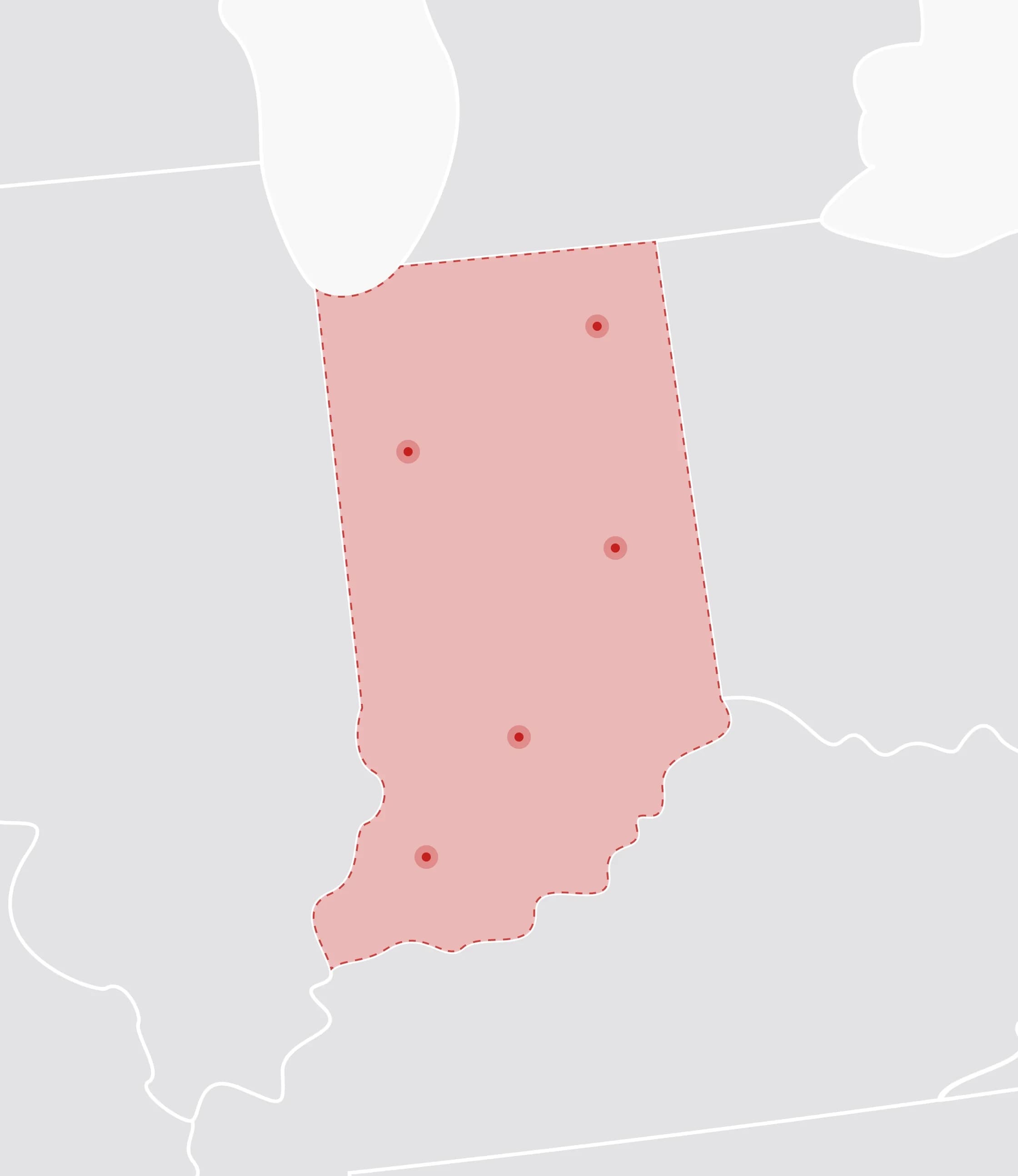 Mapa de Estados Unidos con Indiana resaltado