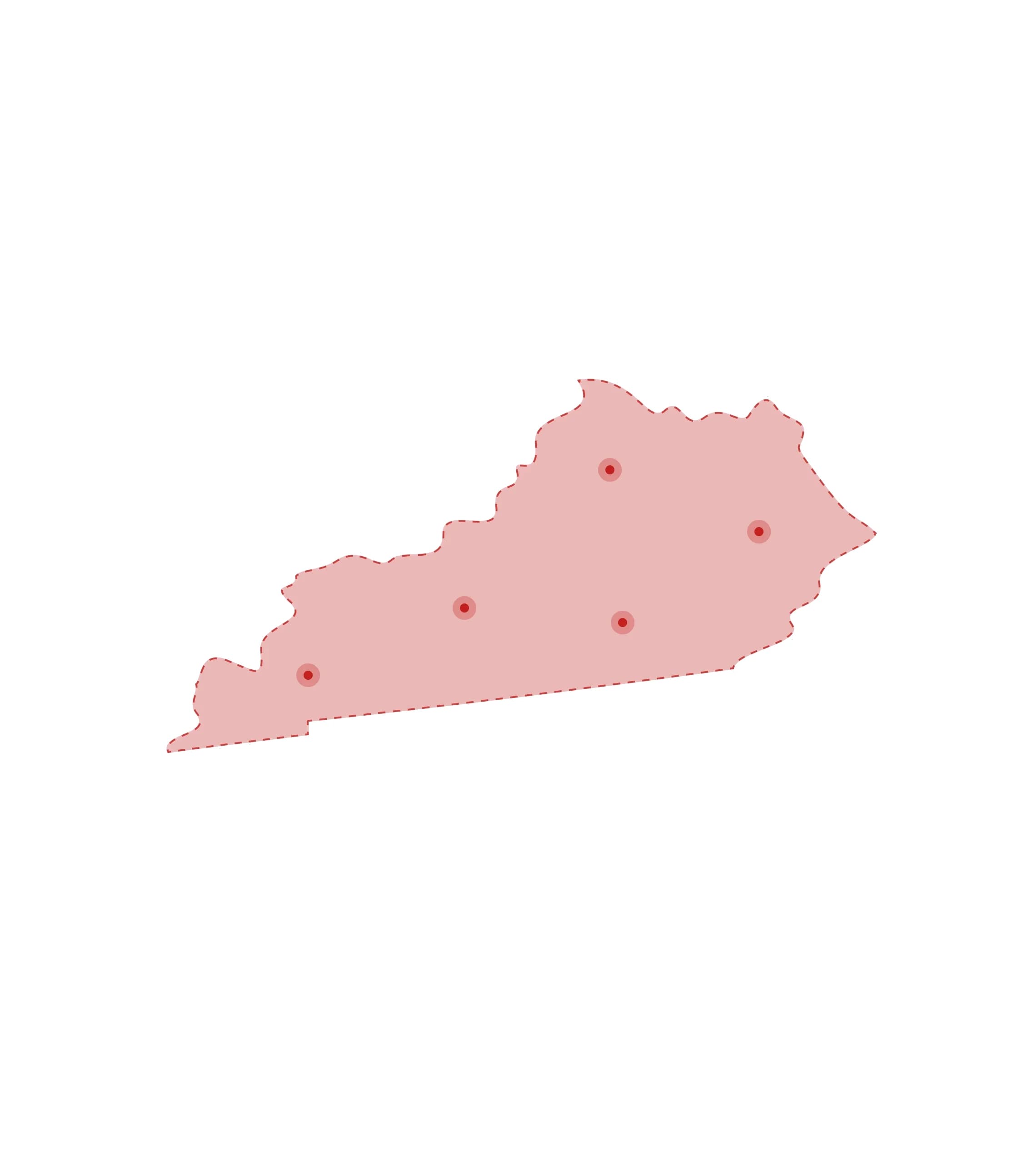 Mapa de las oficinas de registros vitales de Kentucky