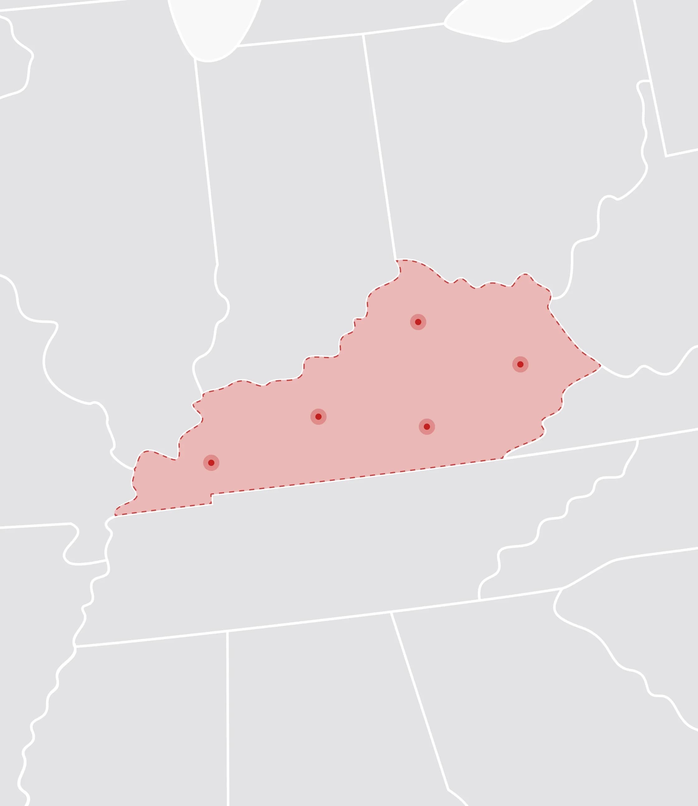 Mapa de Estados Unidos con Kentucky resaltado