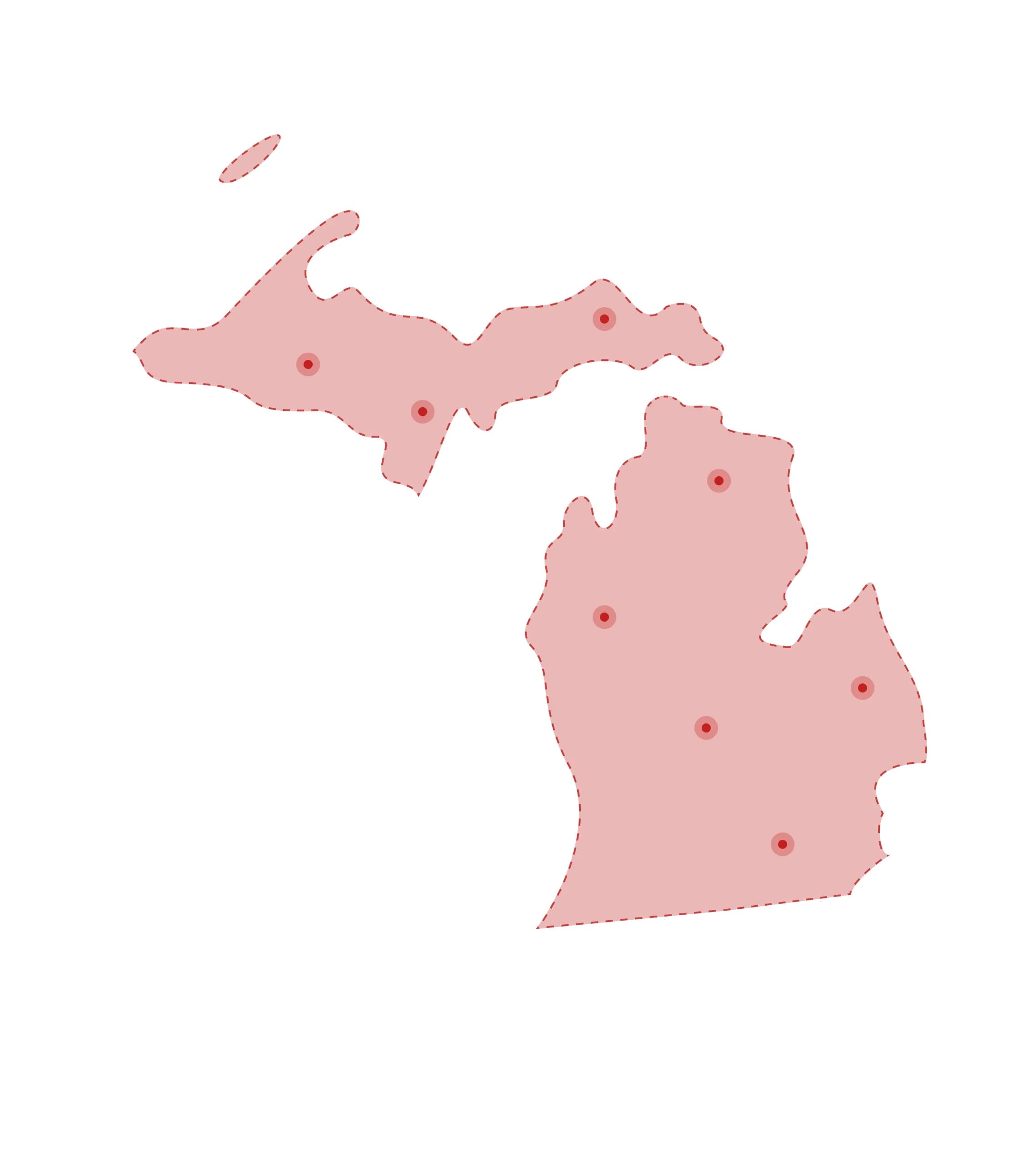 Mapa de las oficinas de registros vitales de Michigan