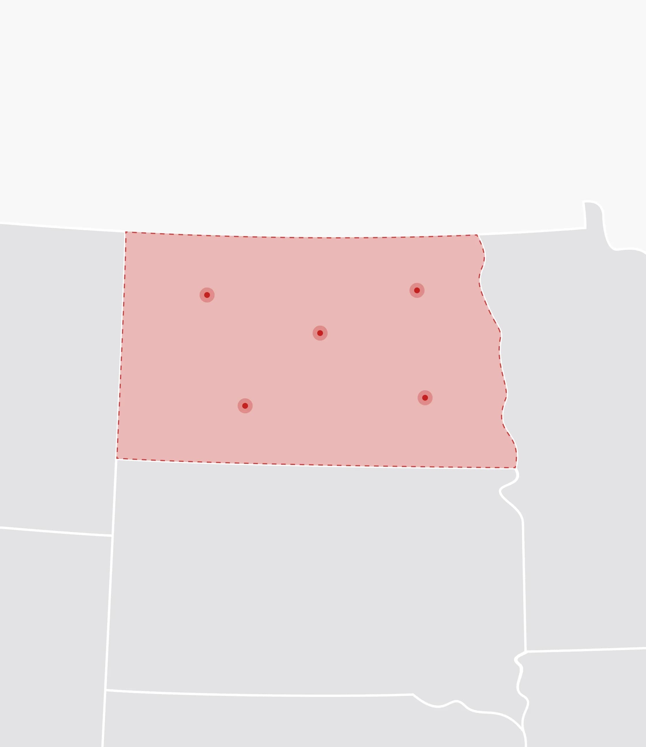 Mapa de Estados Unidos con North Dakota resaltado