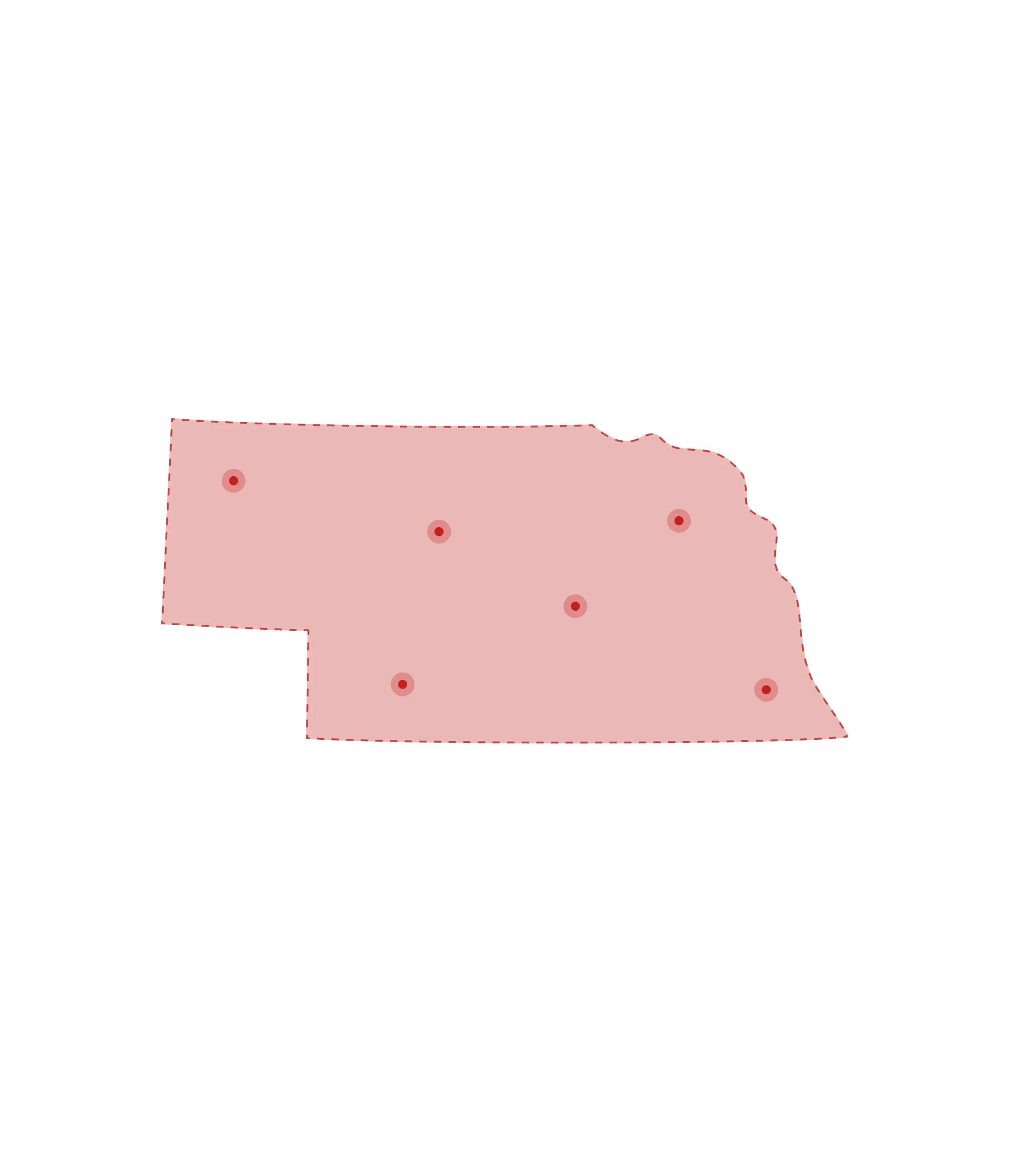 Mapa de las oficinas de registros vitales de Nebraska