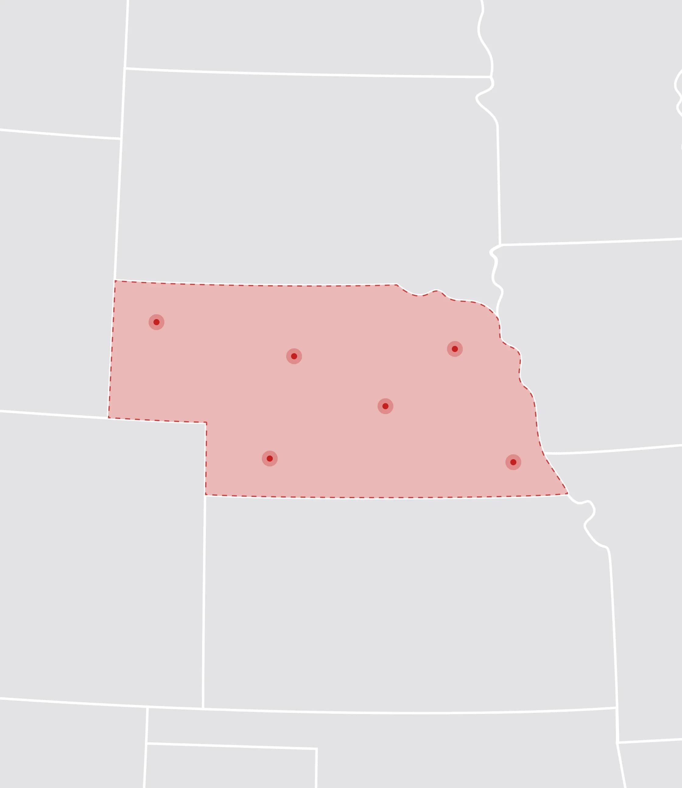 Mapa de Estados Unidos con Nebraska resaltado