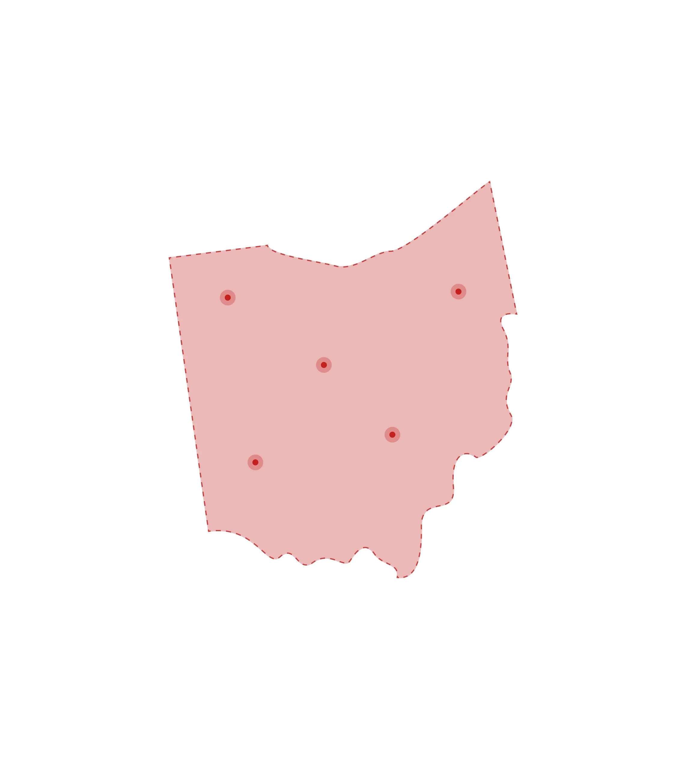 Mapa de las oficinas de registros vitales de Ohio