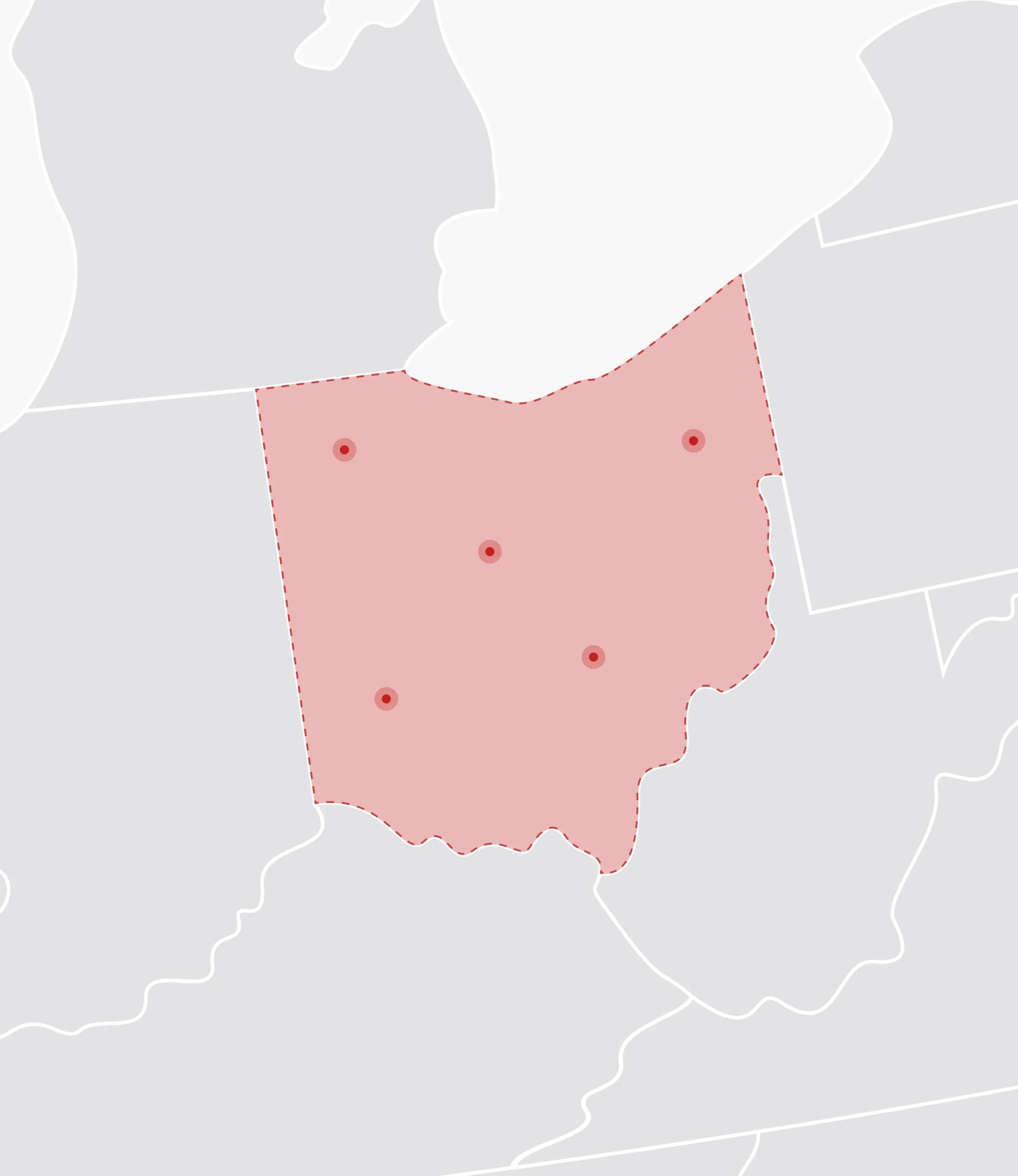 Mapa de Estados Unidos con Ohio resaltado