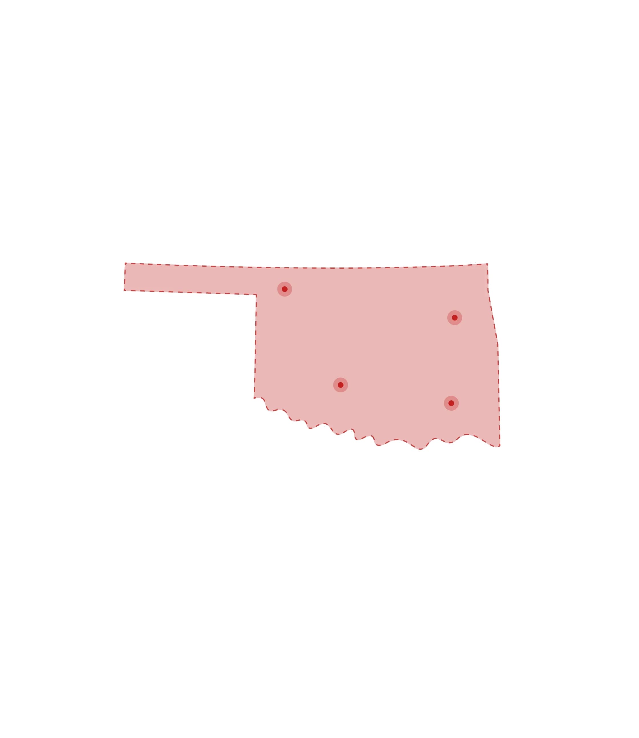 Mapa de las oficinas de registros vitales de Oklahoma
