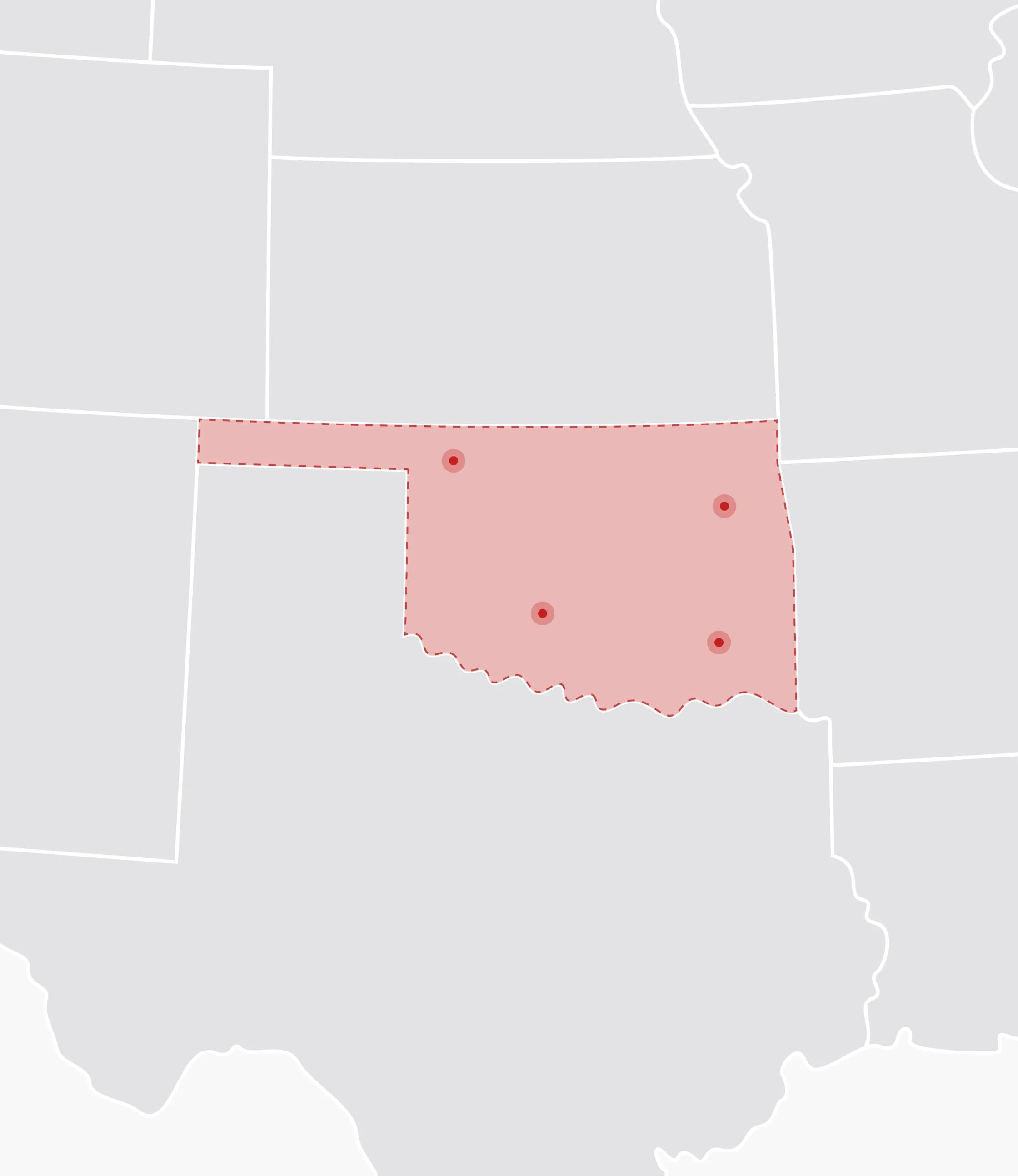 Mapa de Estados Unidos con Oklahoma resaltado