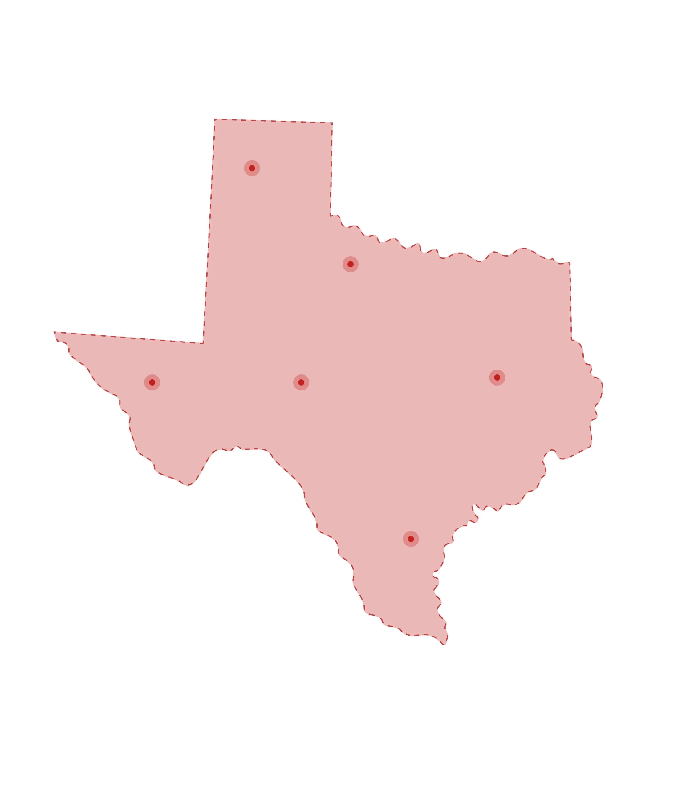 Mapa de las oficinas de registros vitales de Texas