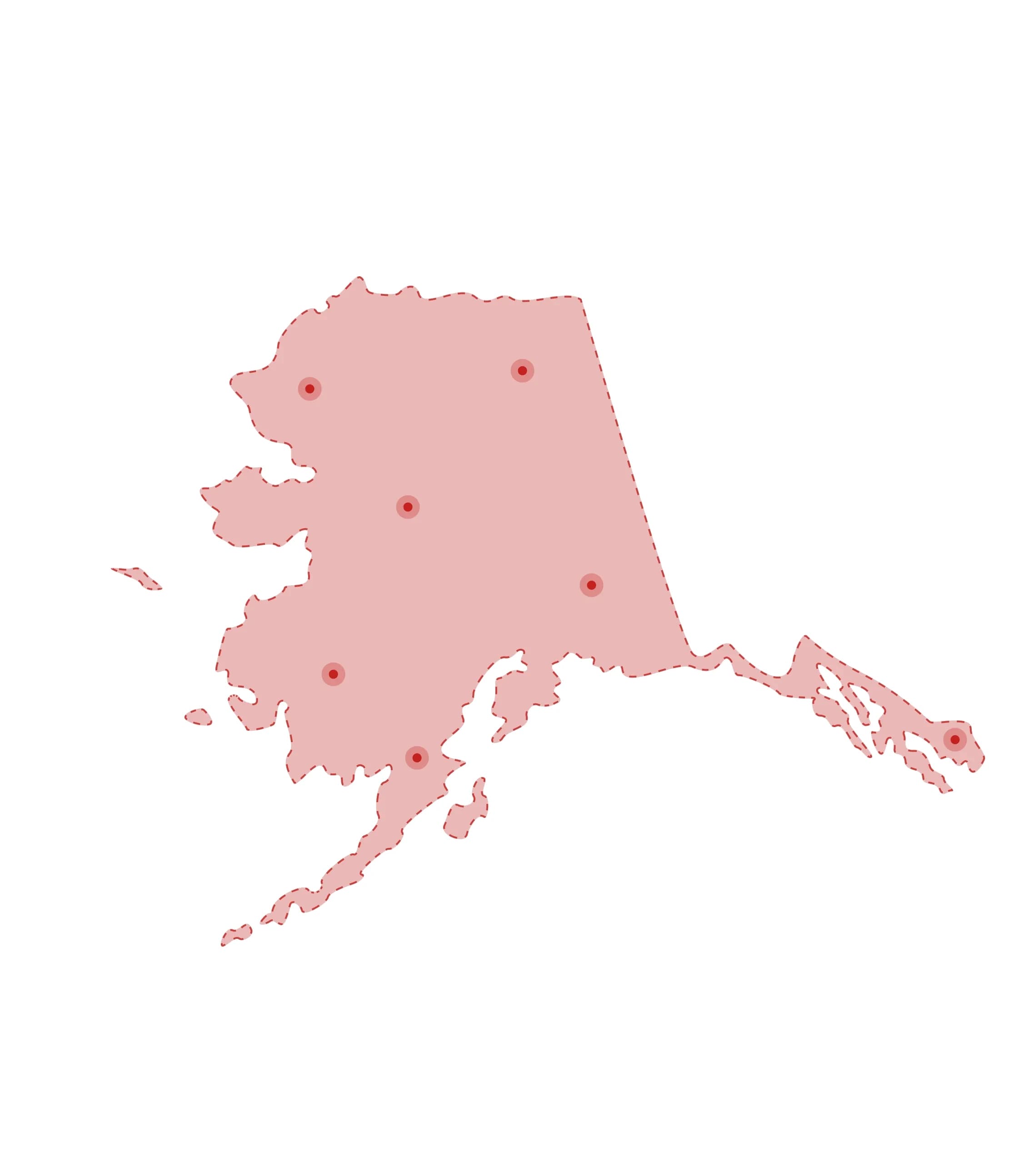 Mapa de las oficinas de registros vitales de Alaska