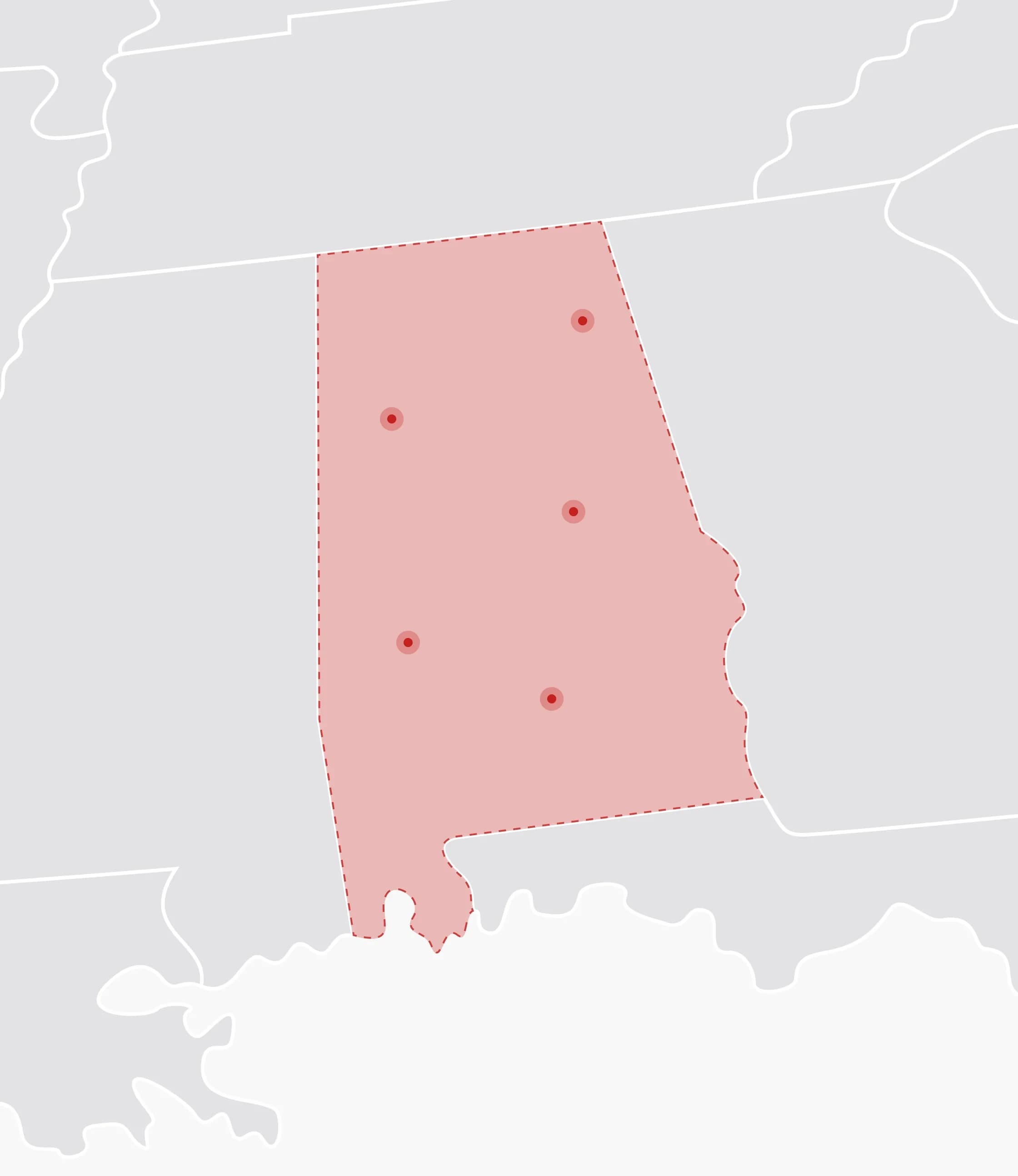 Mapa de Estados Unidos con Alabama resaltado