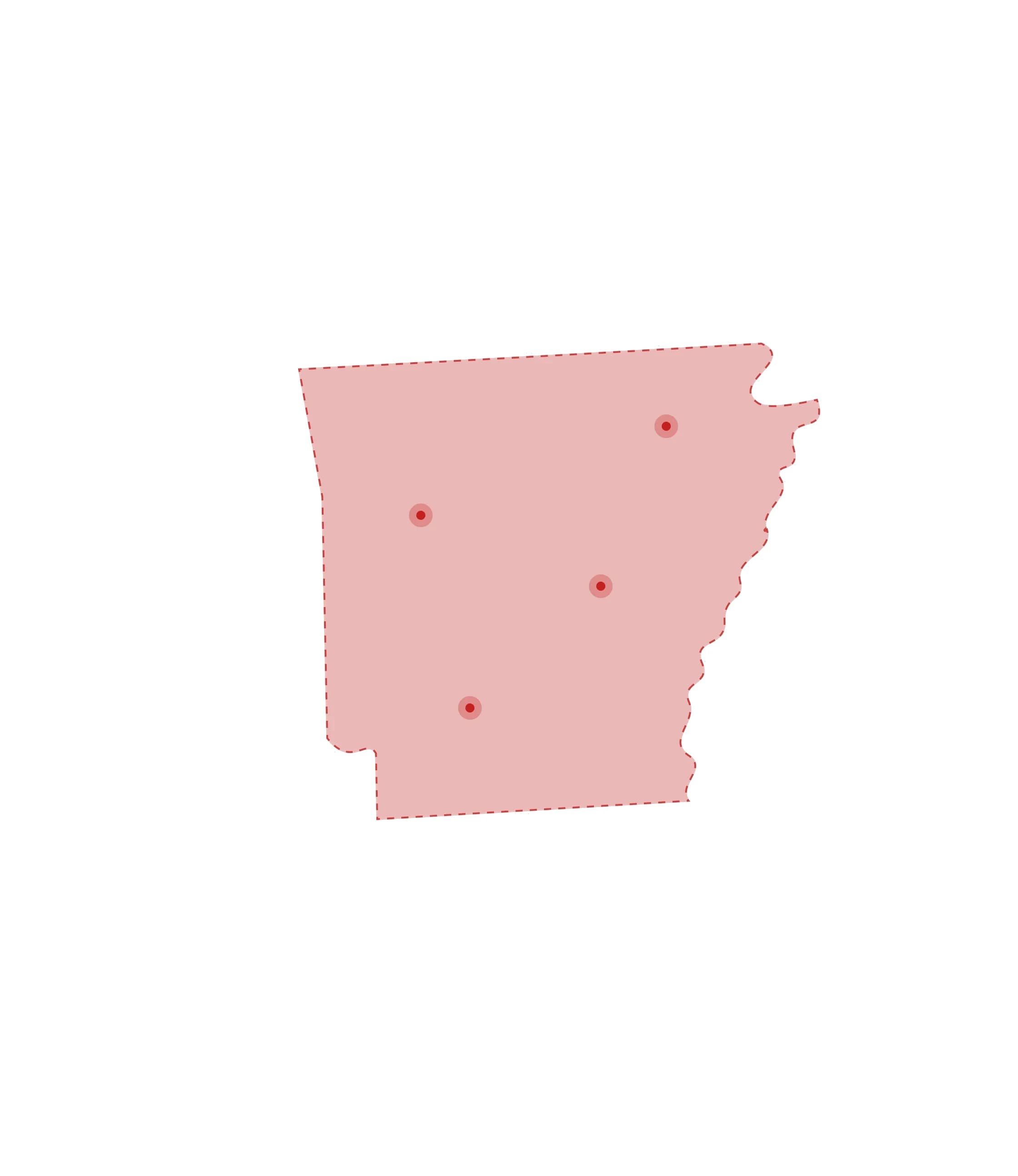 Mapa de las oficinas de registros vitales de Arkansas