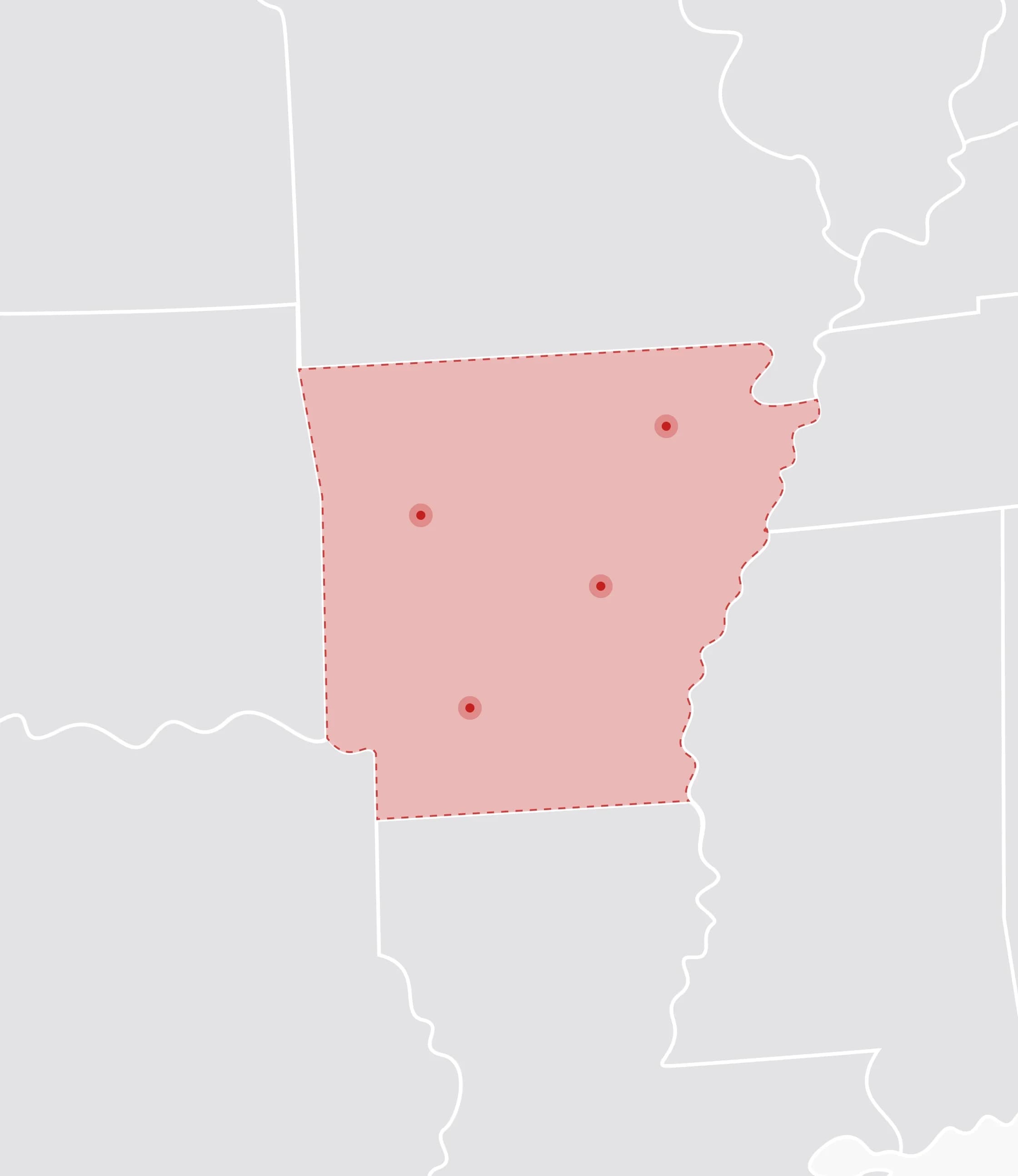 Mapa de Estados Unidos con Arkansas resaltado