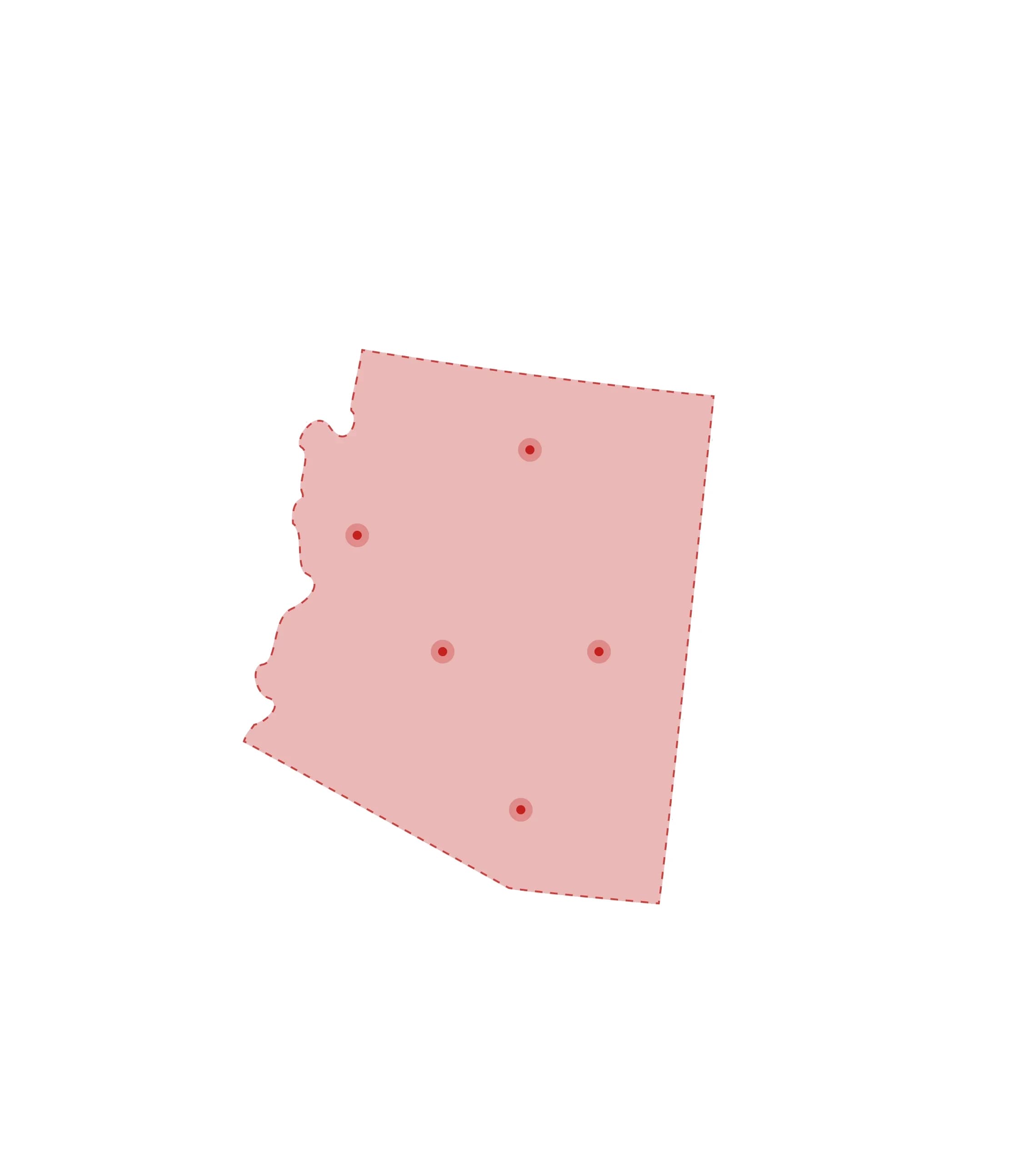 Mapa de las oficinas de registros vitales de Arizona