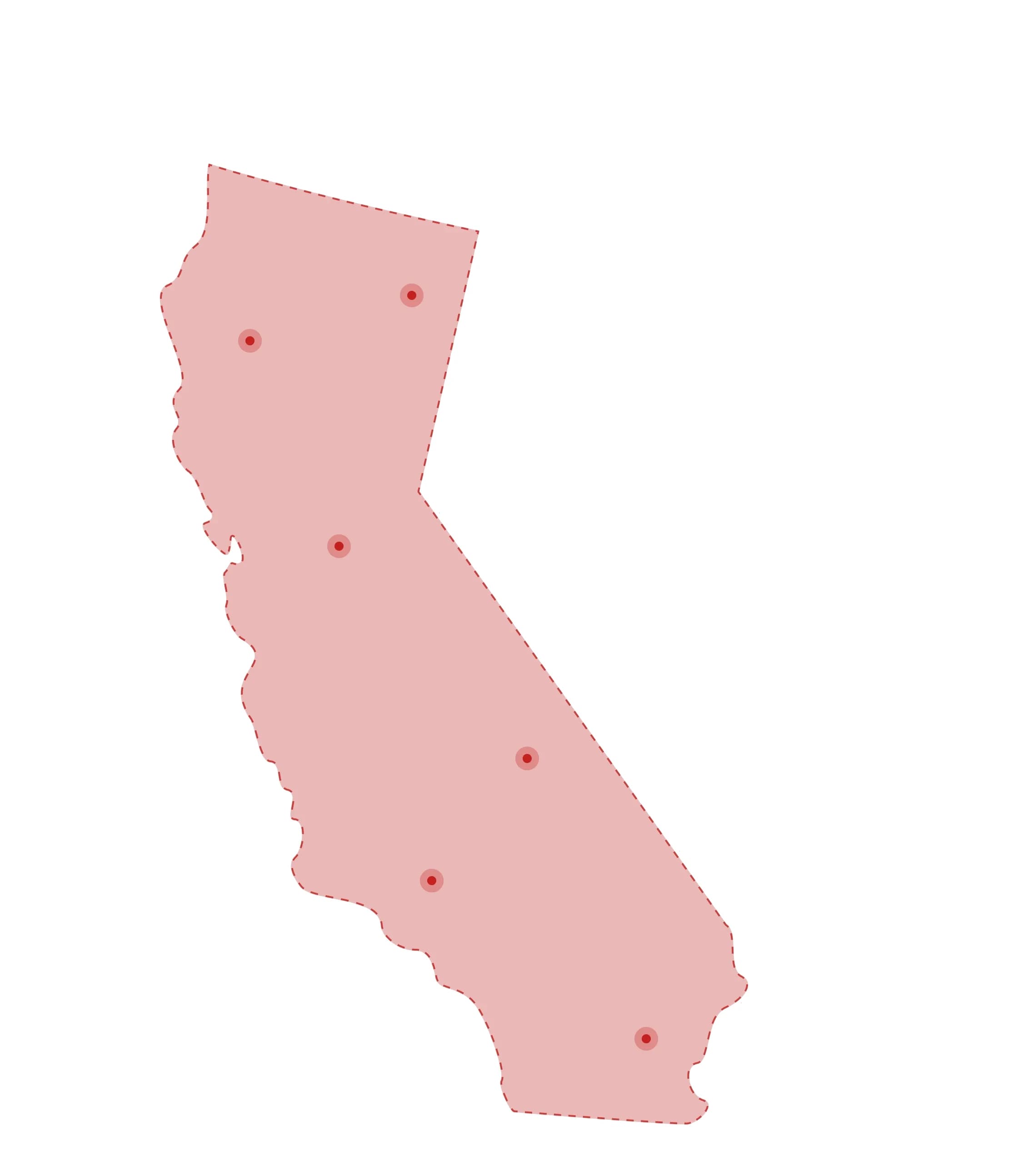Mapa de las oficinas de registros vitales de California