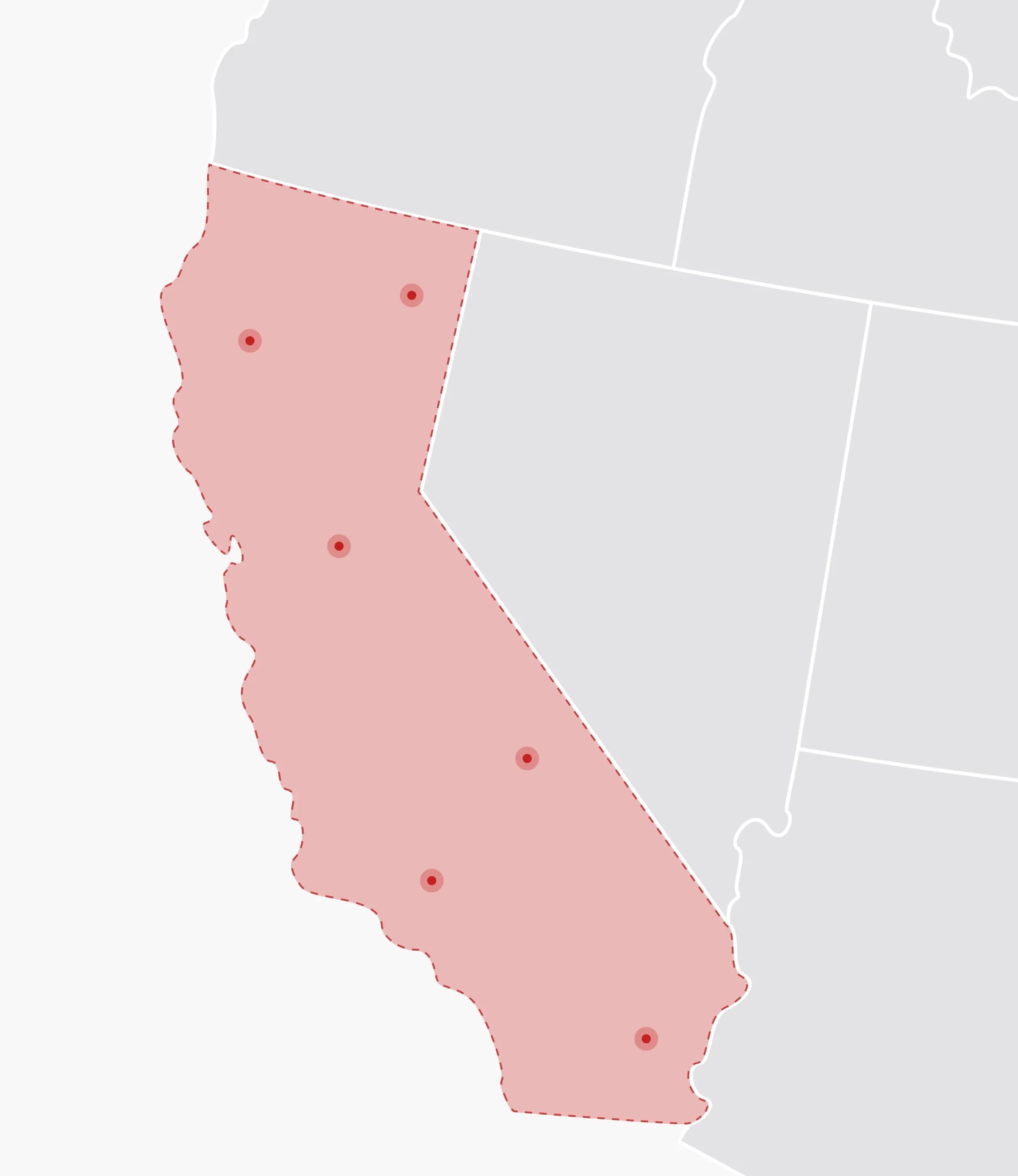 Mapa de Estados Unidos con California resaltado
