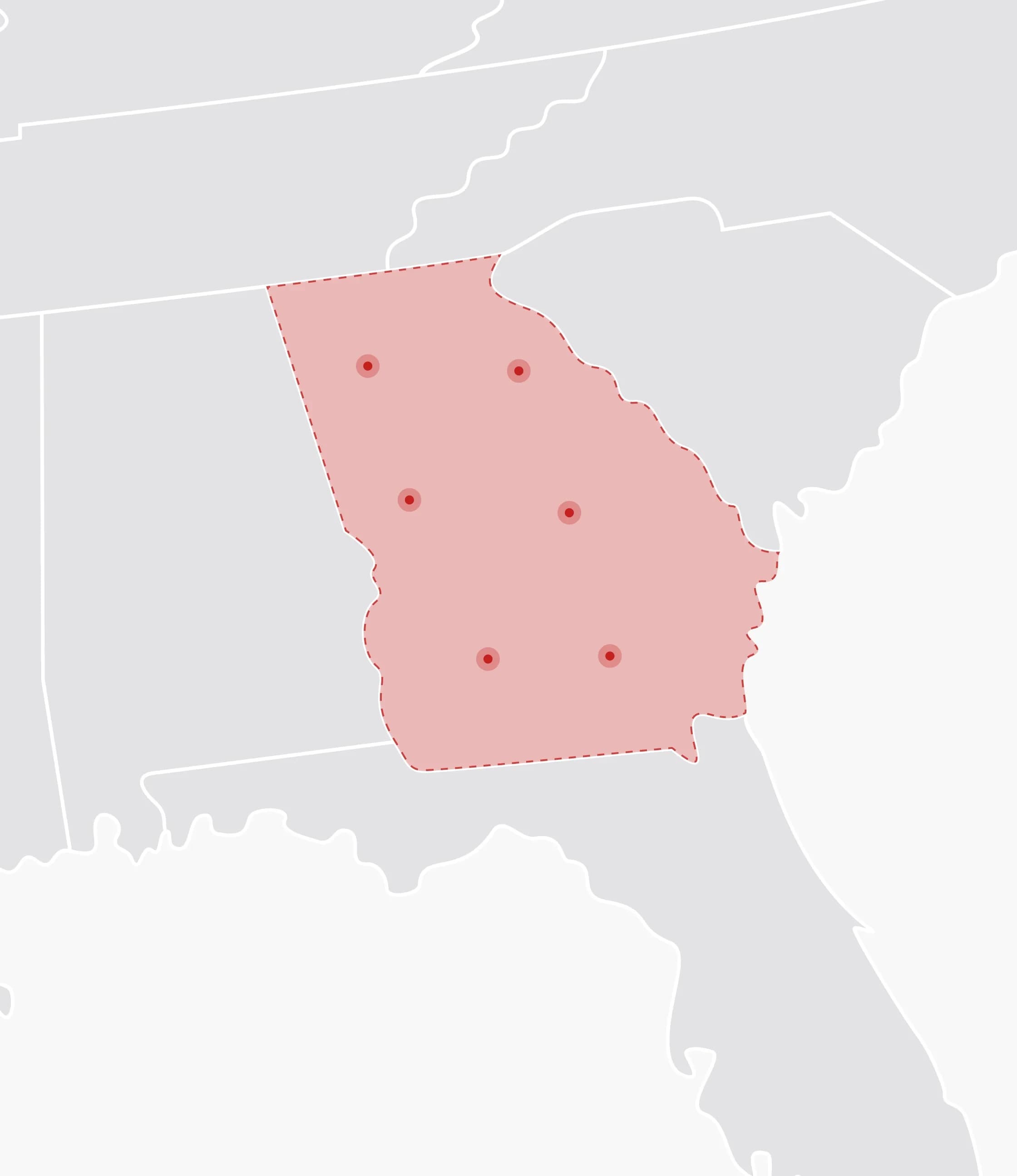 Mapa de Estados Unidos con Georgia resaltado