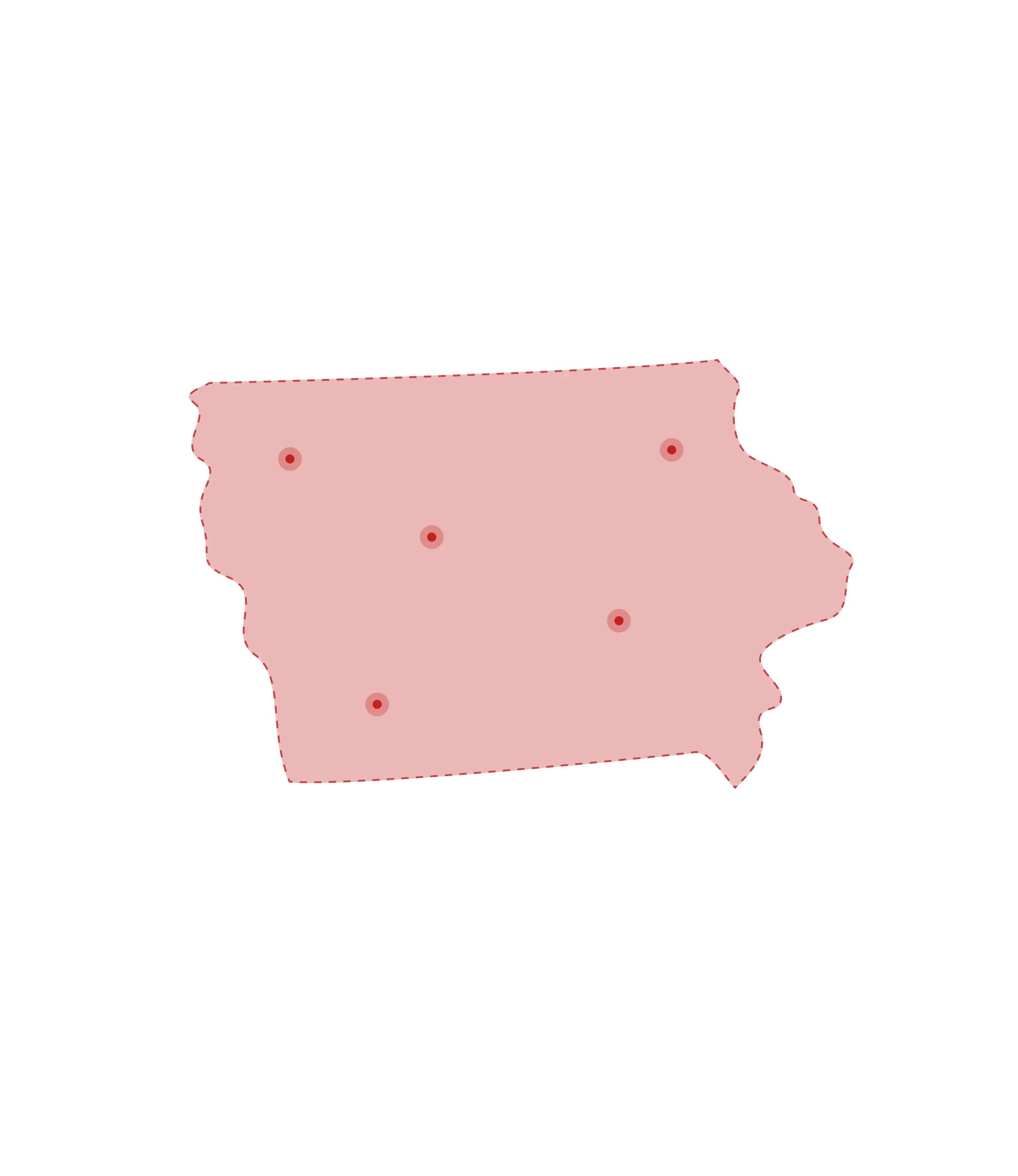 Mapa de las oficinas de registros vitales de Iowa