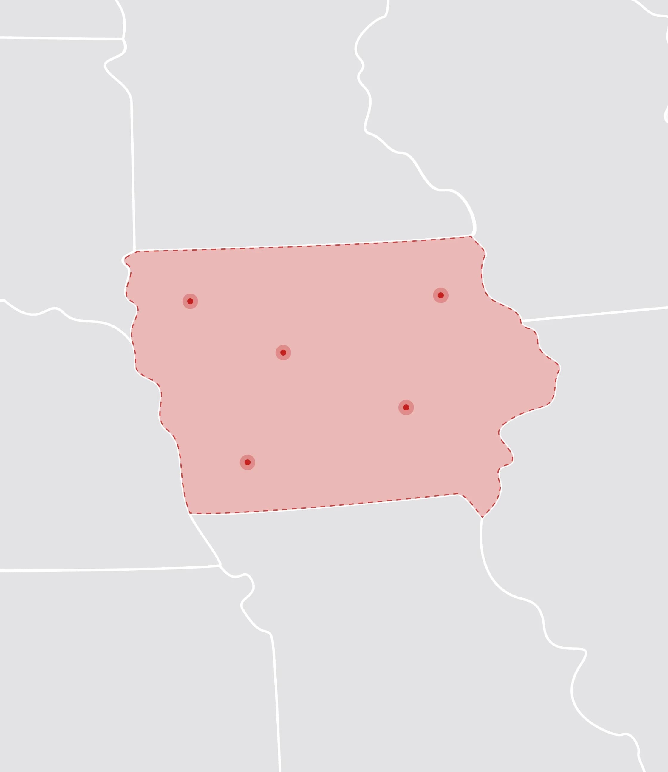 Mapa de Estados Unidos con Iowa resaltado