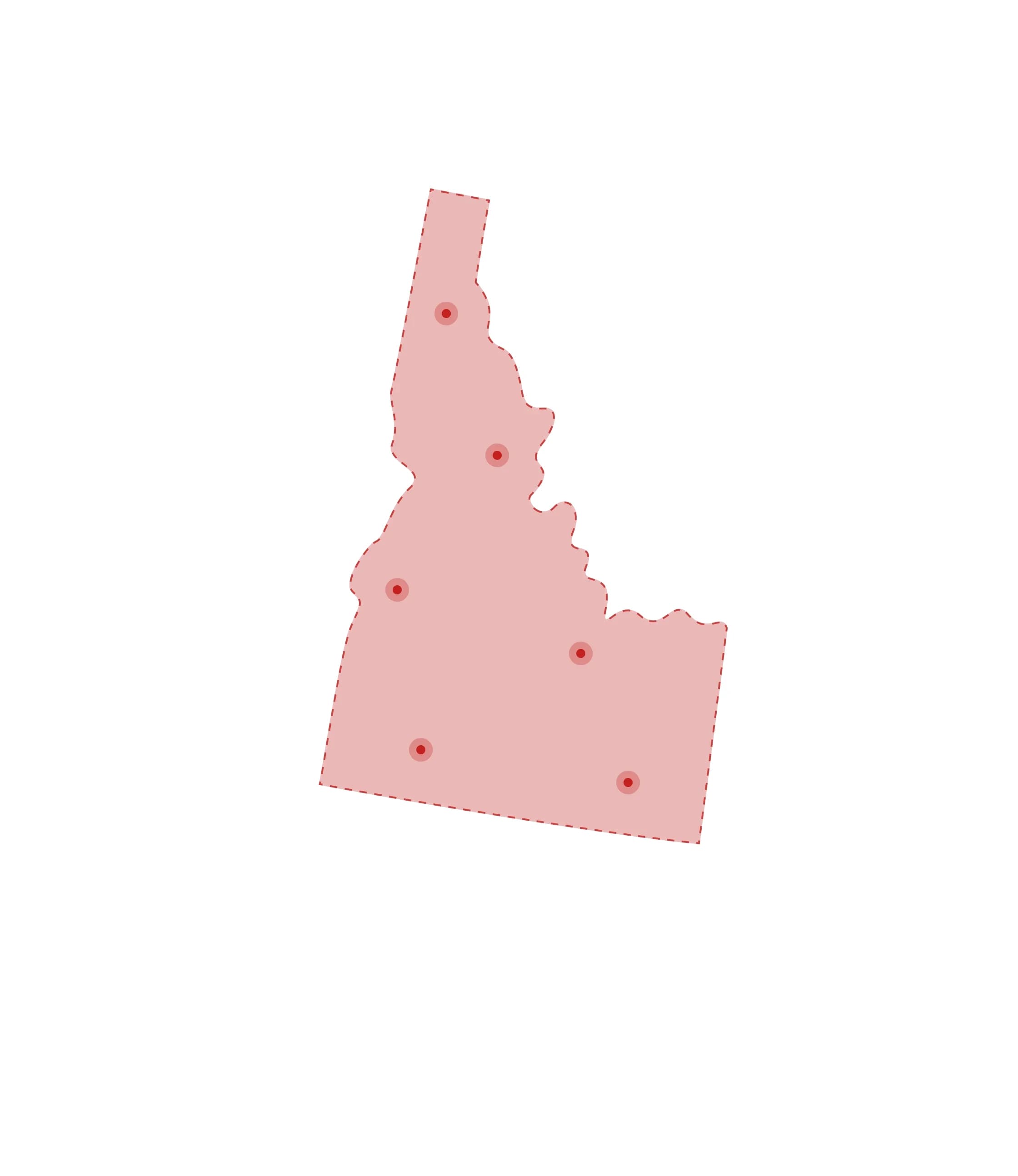 Mapa de las oficinas de registros vitales de Idaho