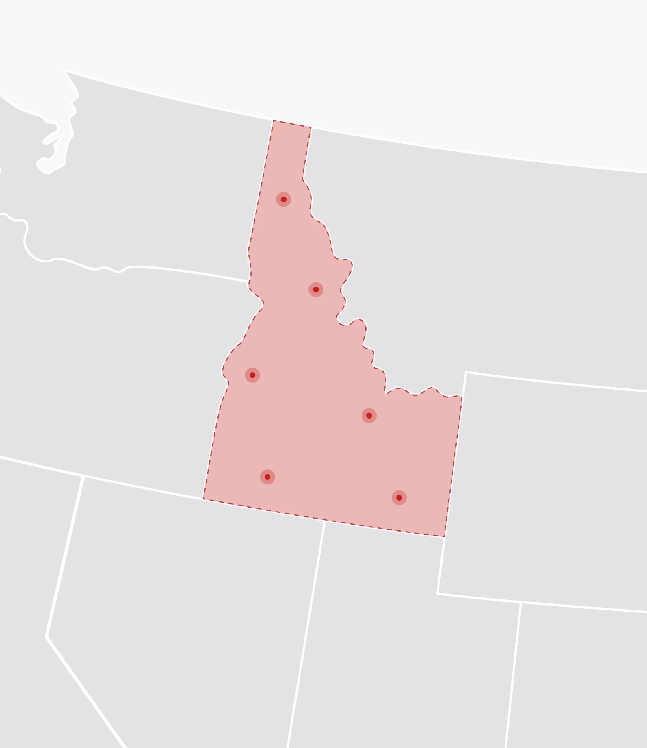 Mapa de Estados Unidos con Idaho resaltado