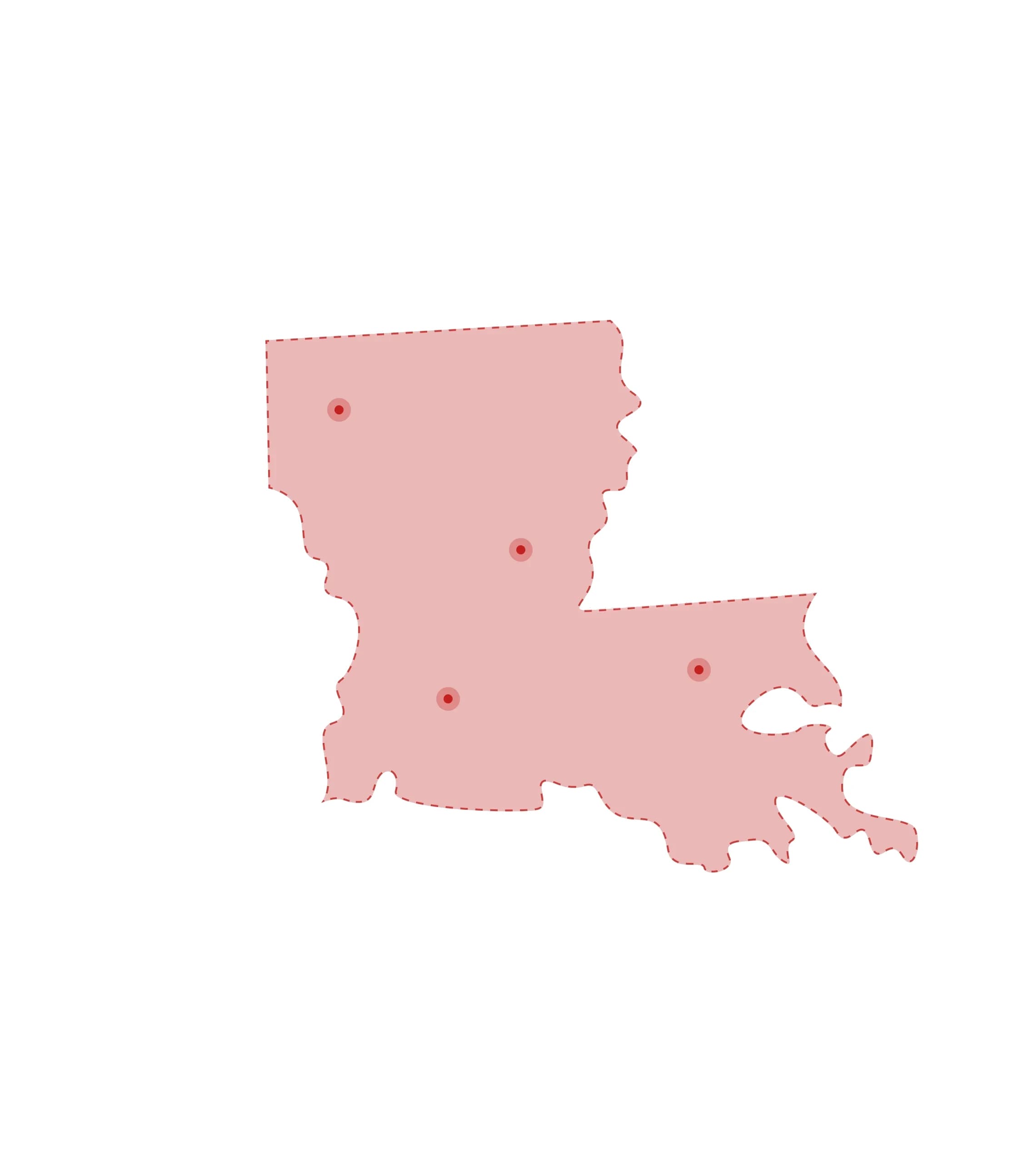 Mapa de las oficinas de registros vitales de Louisiana