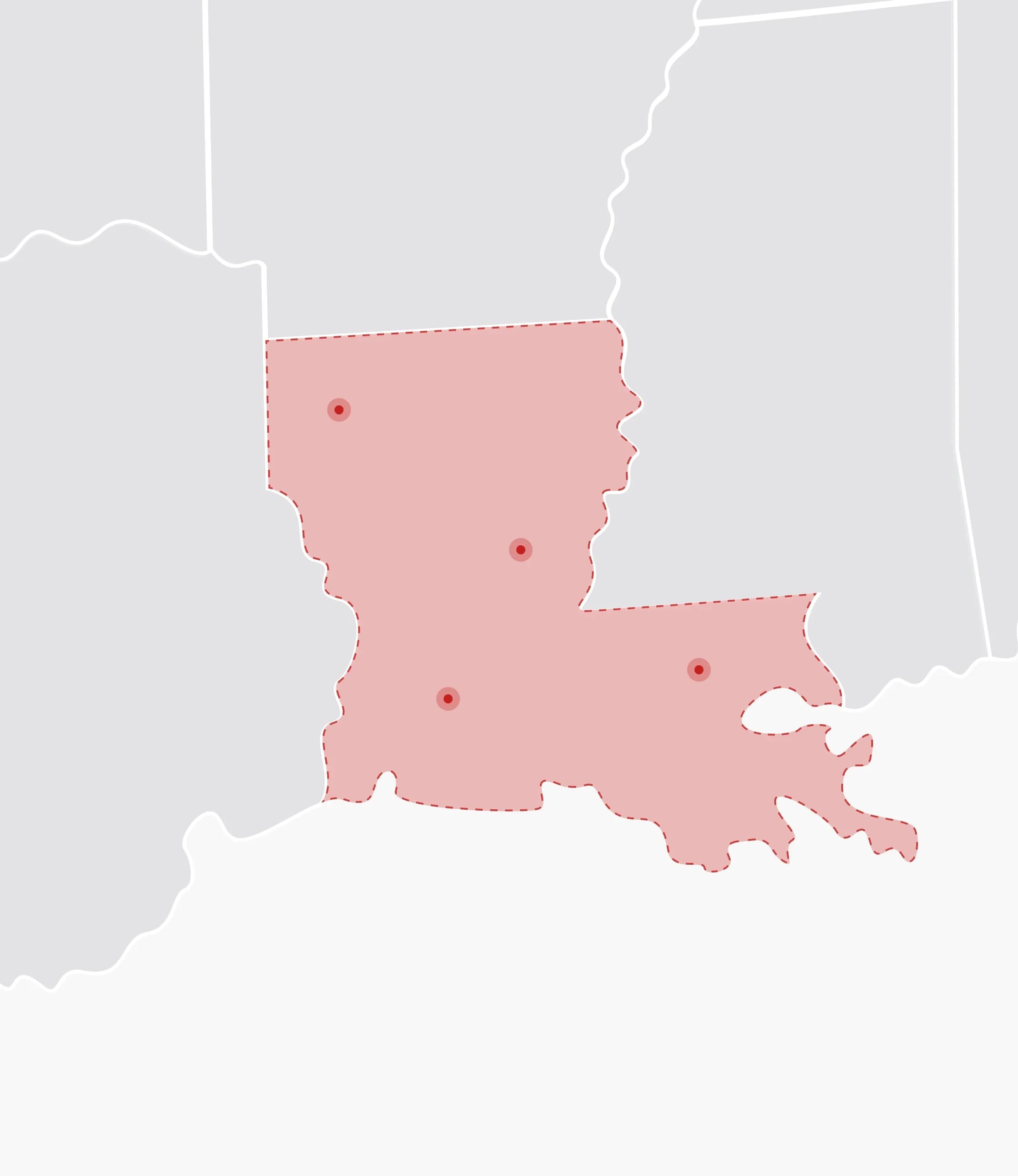 Mapa de Estados Unidos con Louisiana resaltado