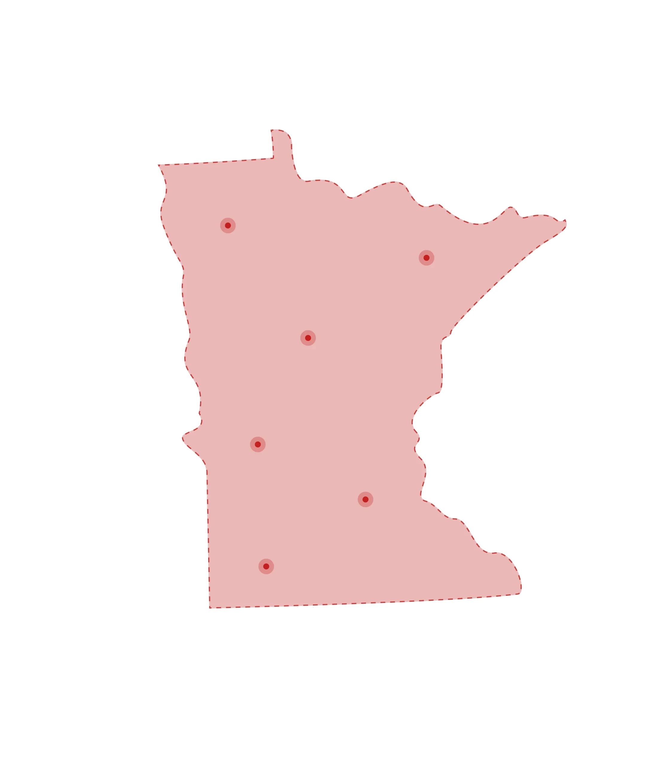 Mapa de las oficinas de registros vitales de Minnesota