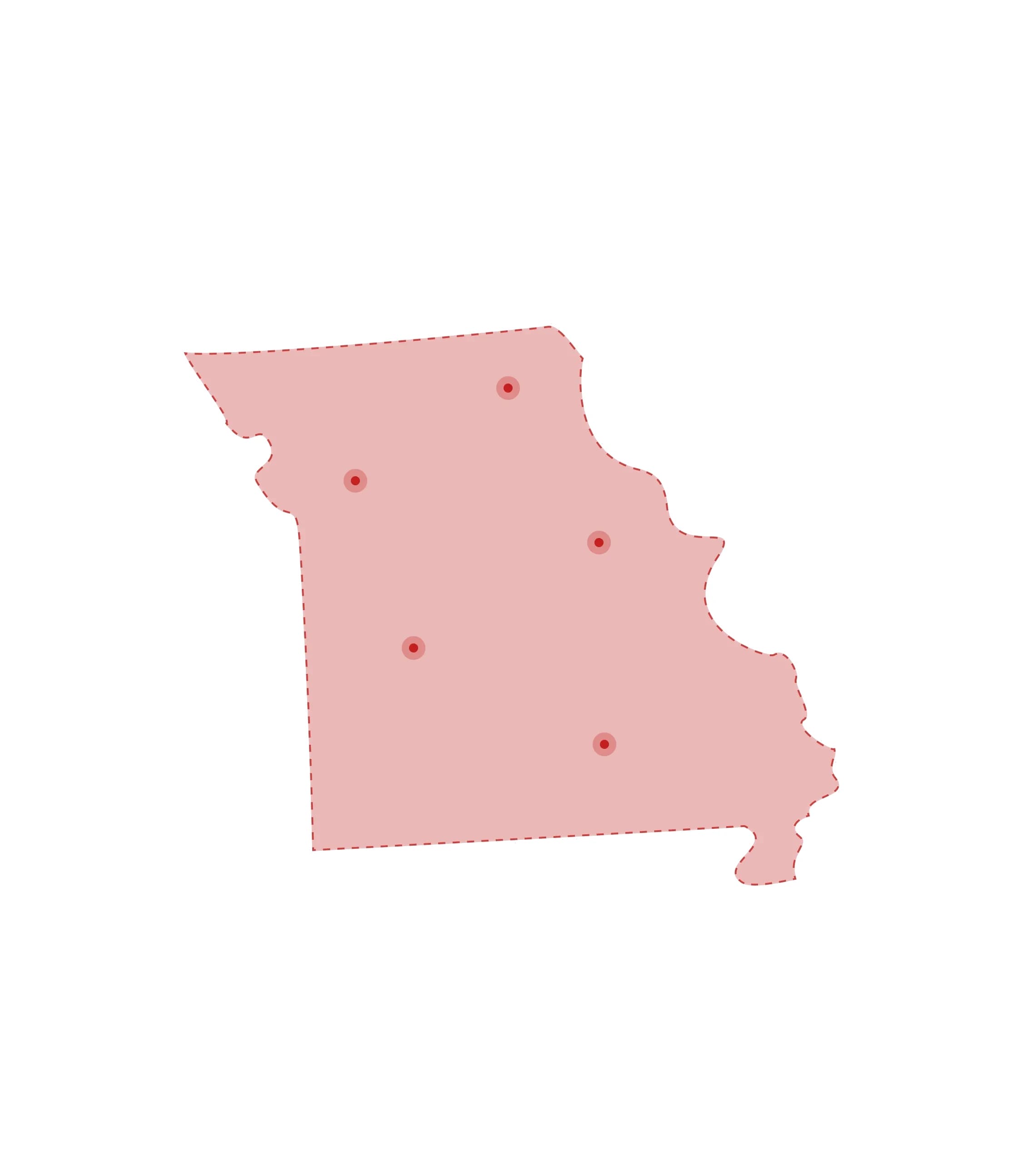 Mapa de las oficinas de registros vitales de Missouri
