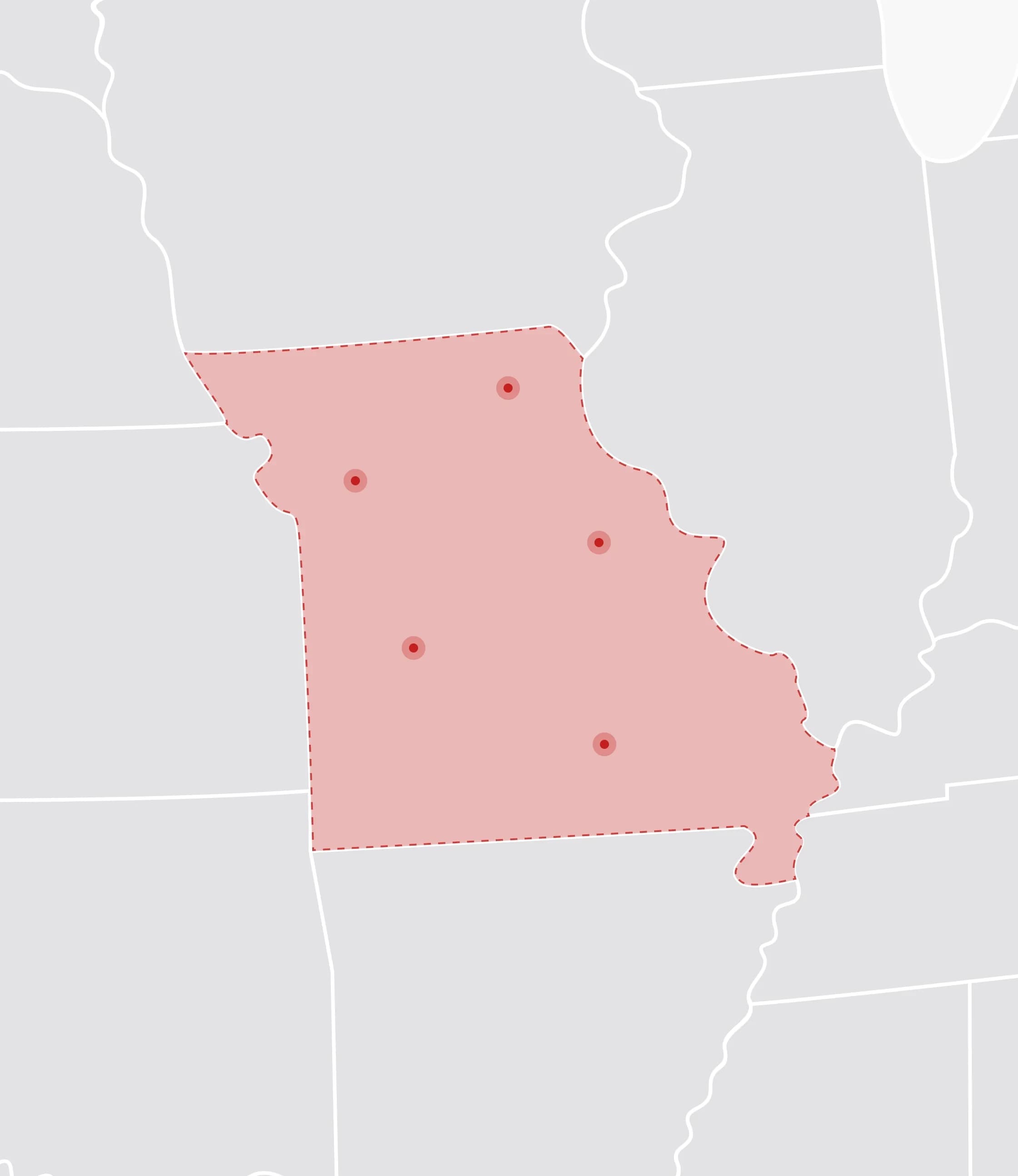 Mapa de Estados Unidos con Missouri resaltado