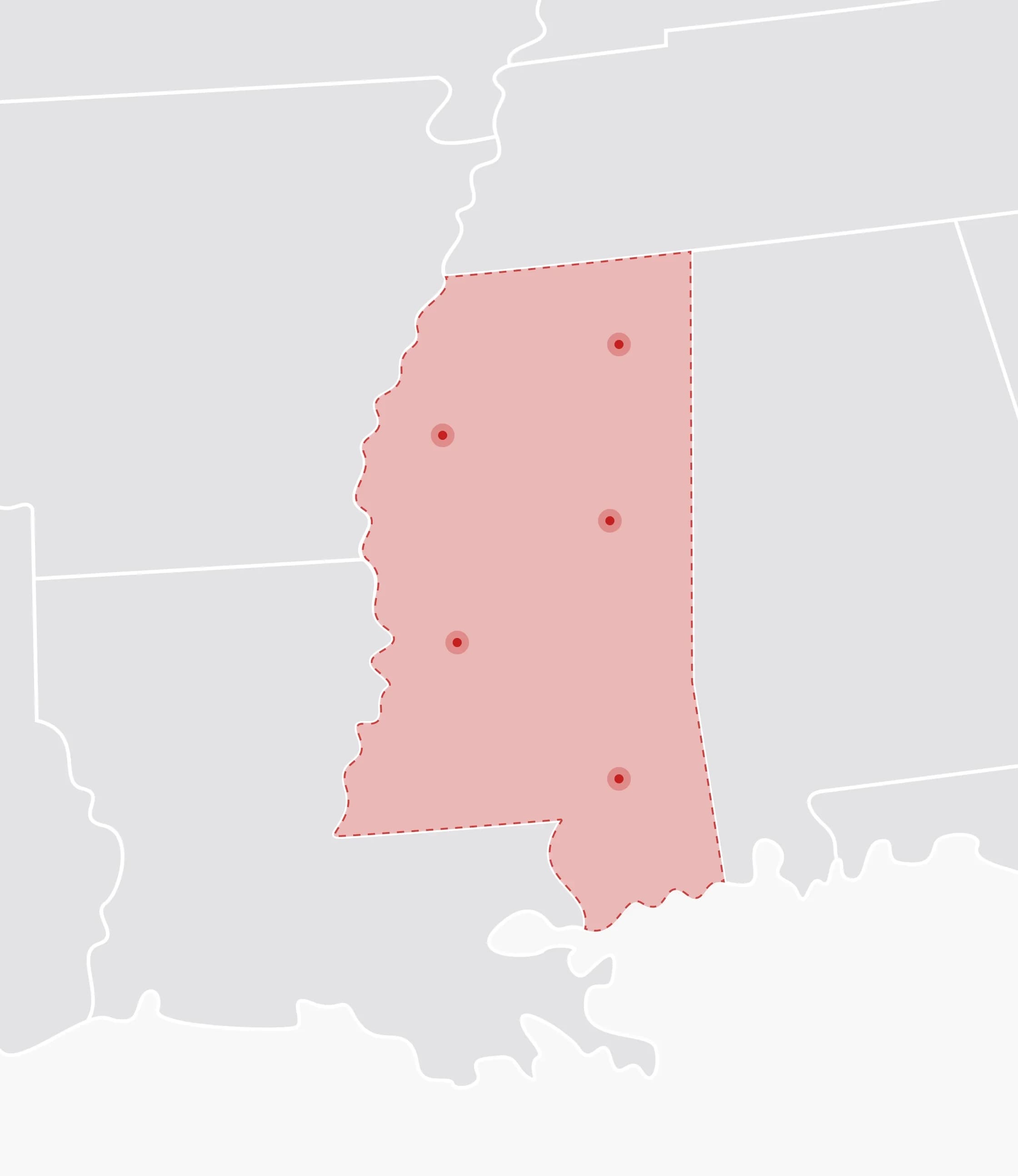 Mapa de Estados Unidos con Mississippi resaltado