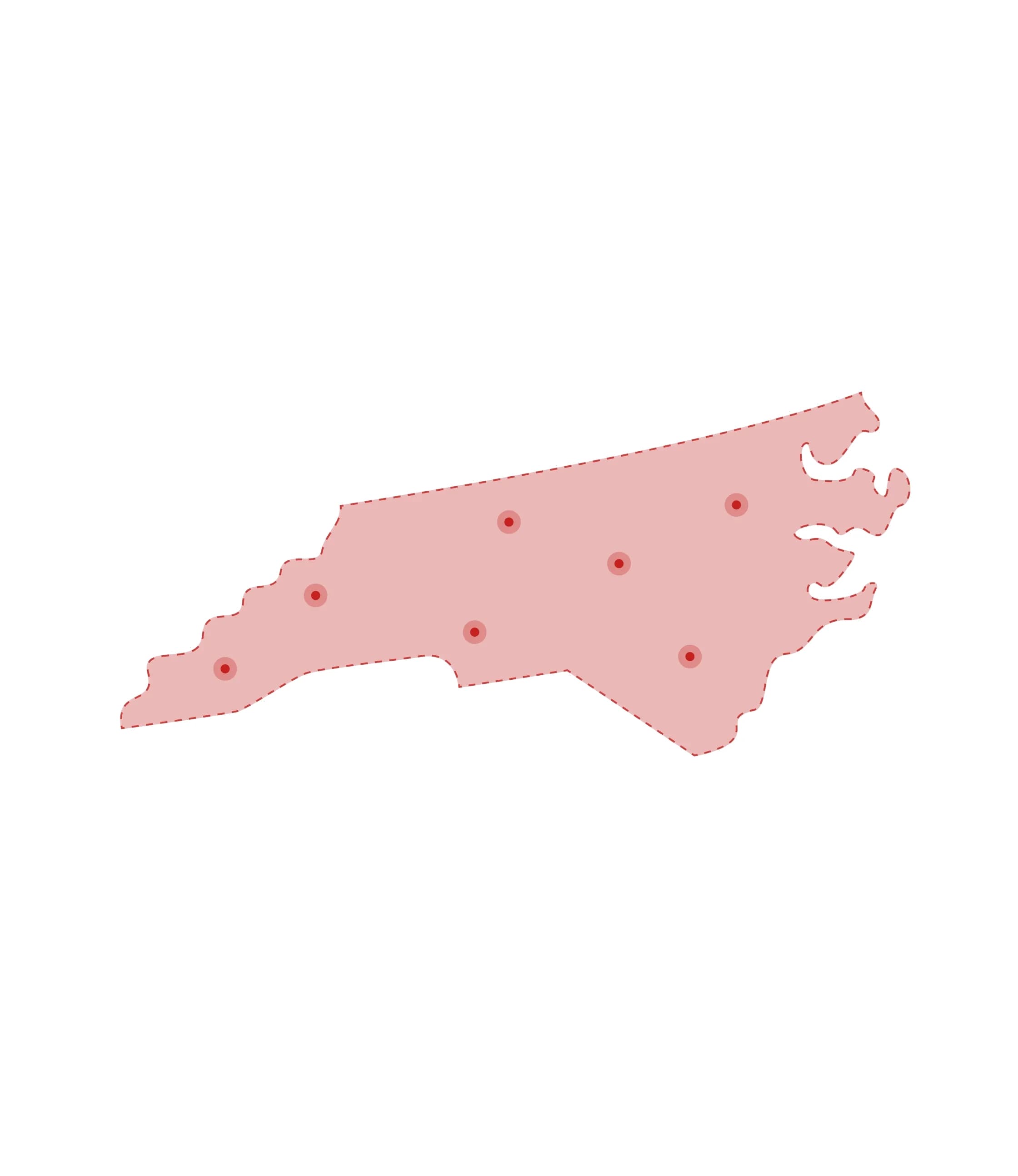 Mapa de las oficinas de registros vitales de North Carolina