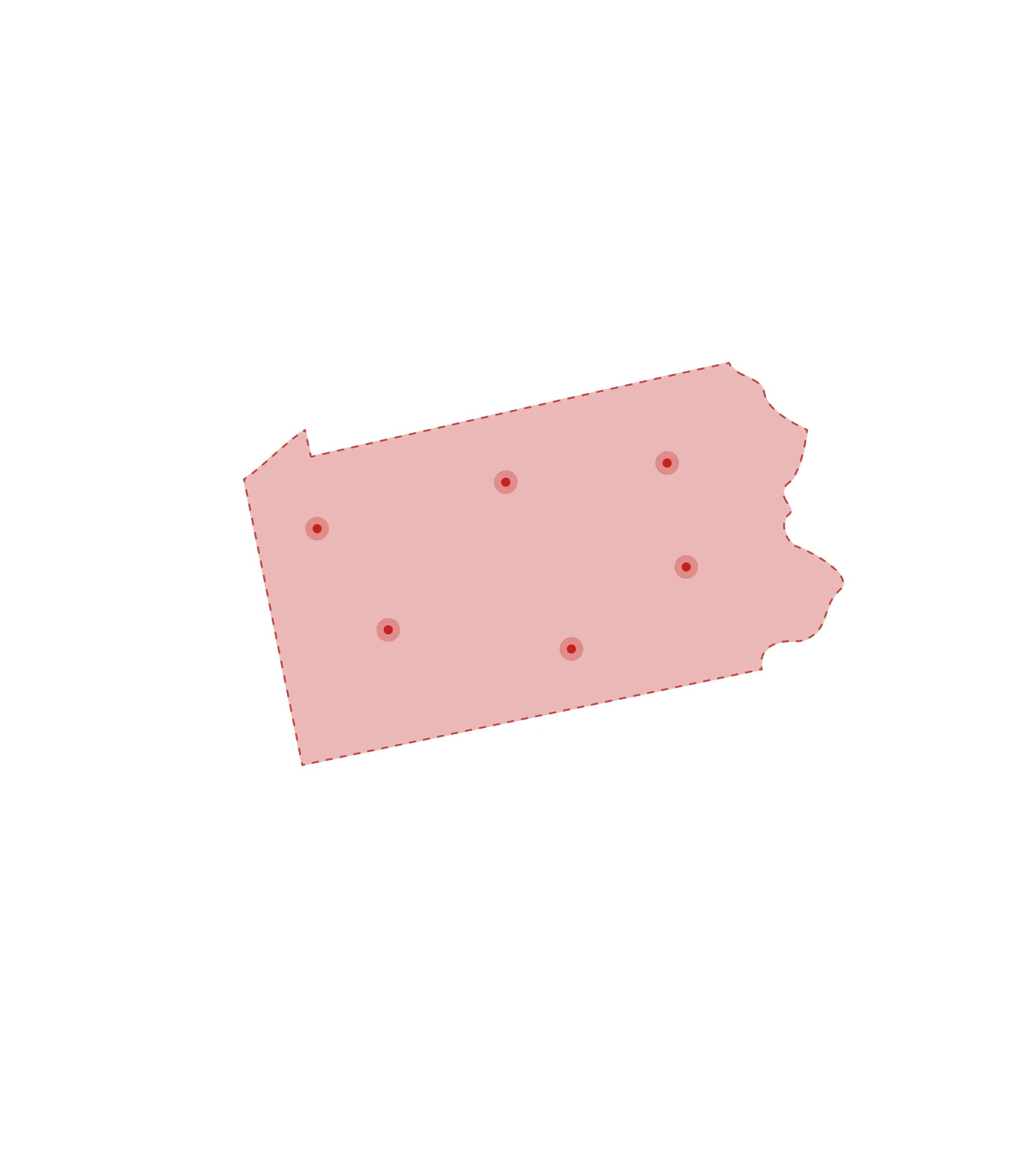 Mapa de las oficinas de registros vitales de Pennsylvania