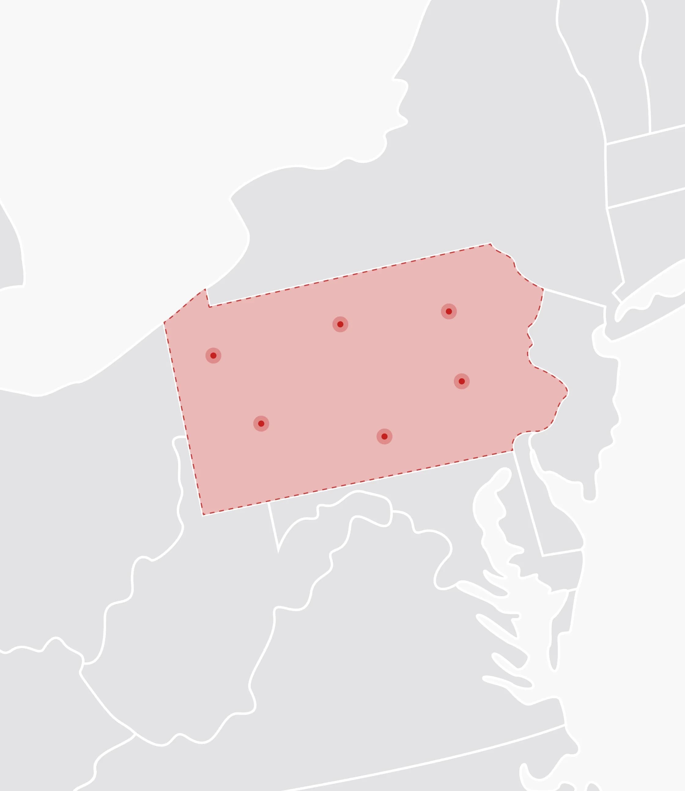 Mapa de Estados Unidos con Pennsylvania resaltado