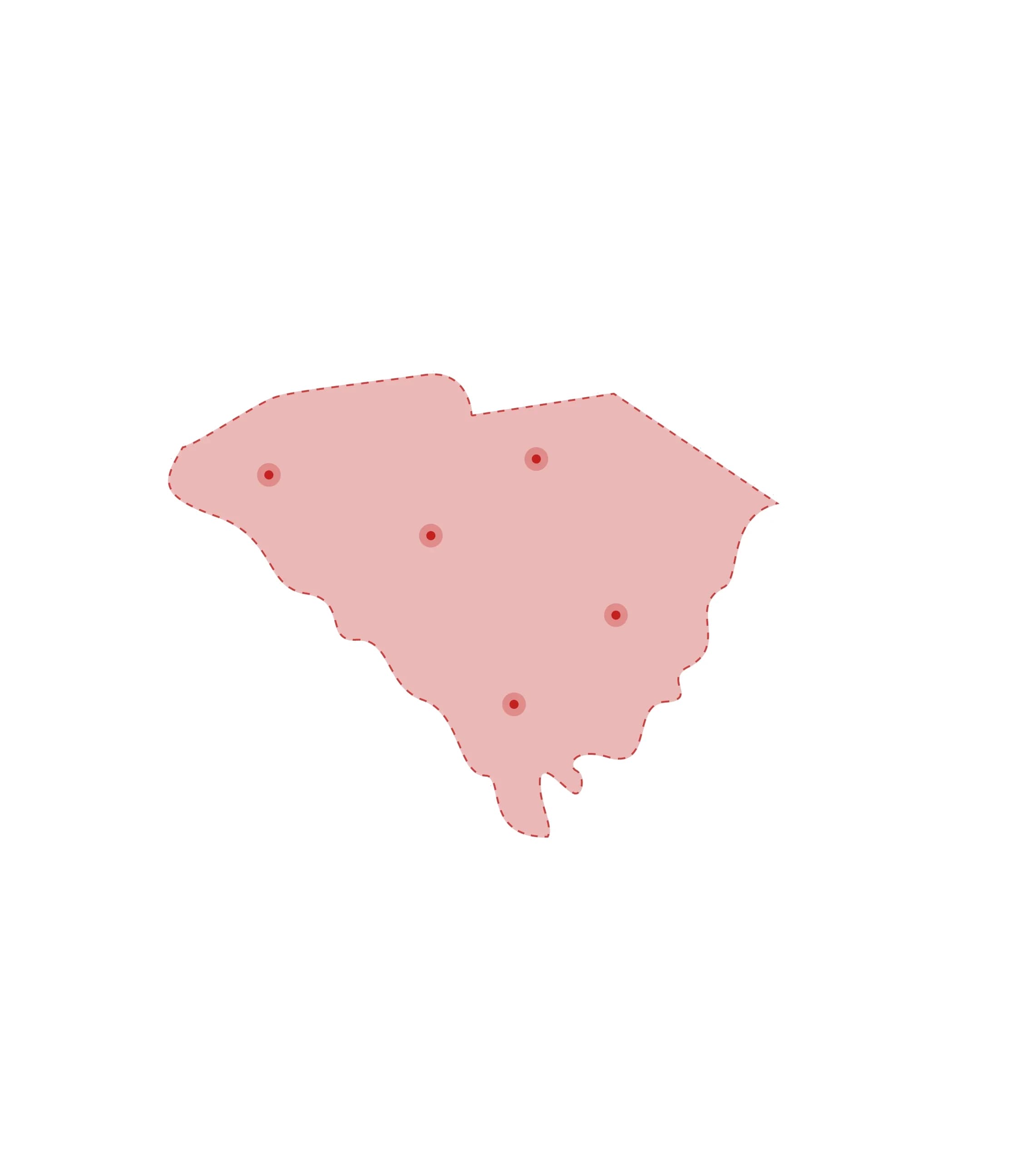Mapa de las oficinas de registros vitales de South Carolina