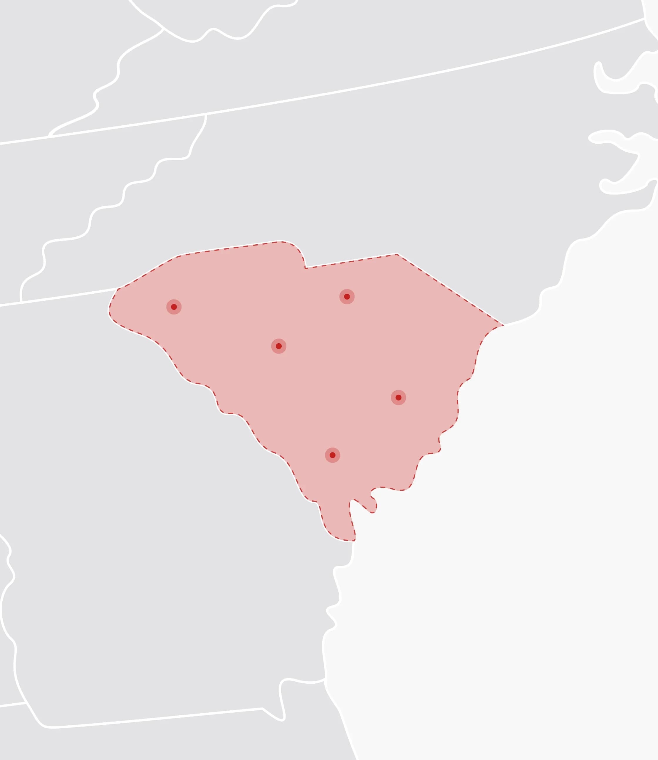 Mapa de Estados Unidos con South Carolina resaltado