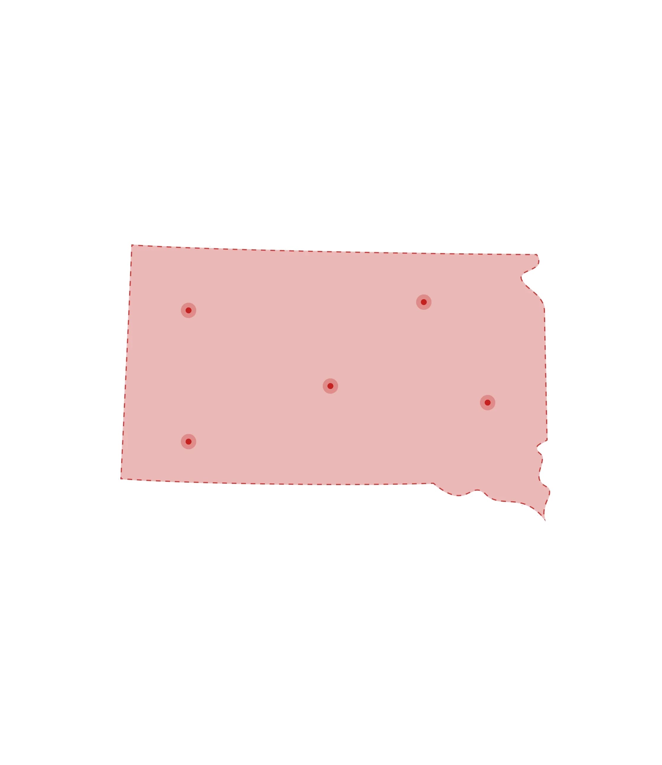 Mapa de las oficinas de registros vitales de South Dakota
