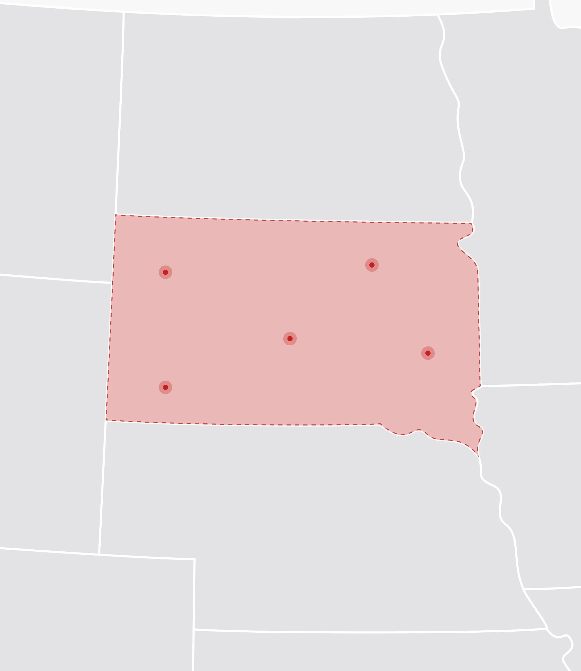 Mapa de Estados Unidos con South Dakota resaltado