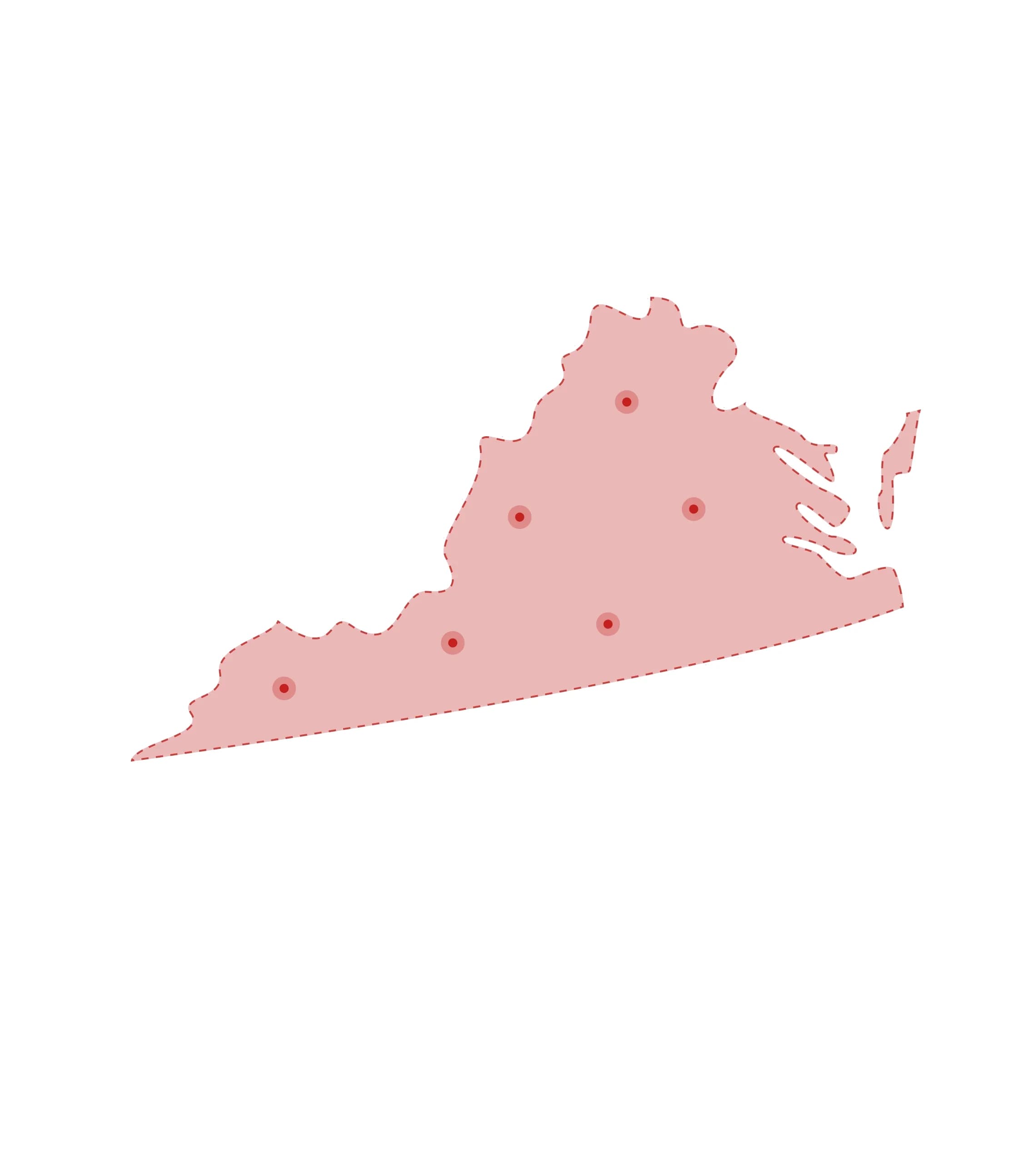 Mapa de las oficinas de registros vitales de Virginia