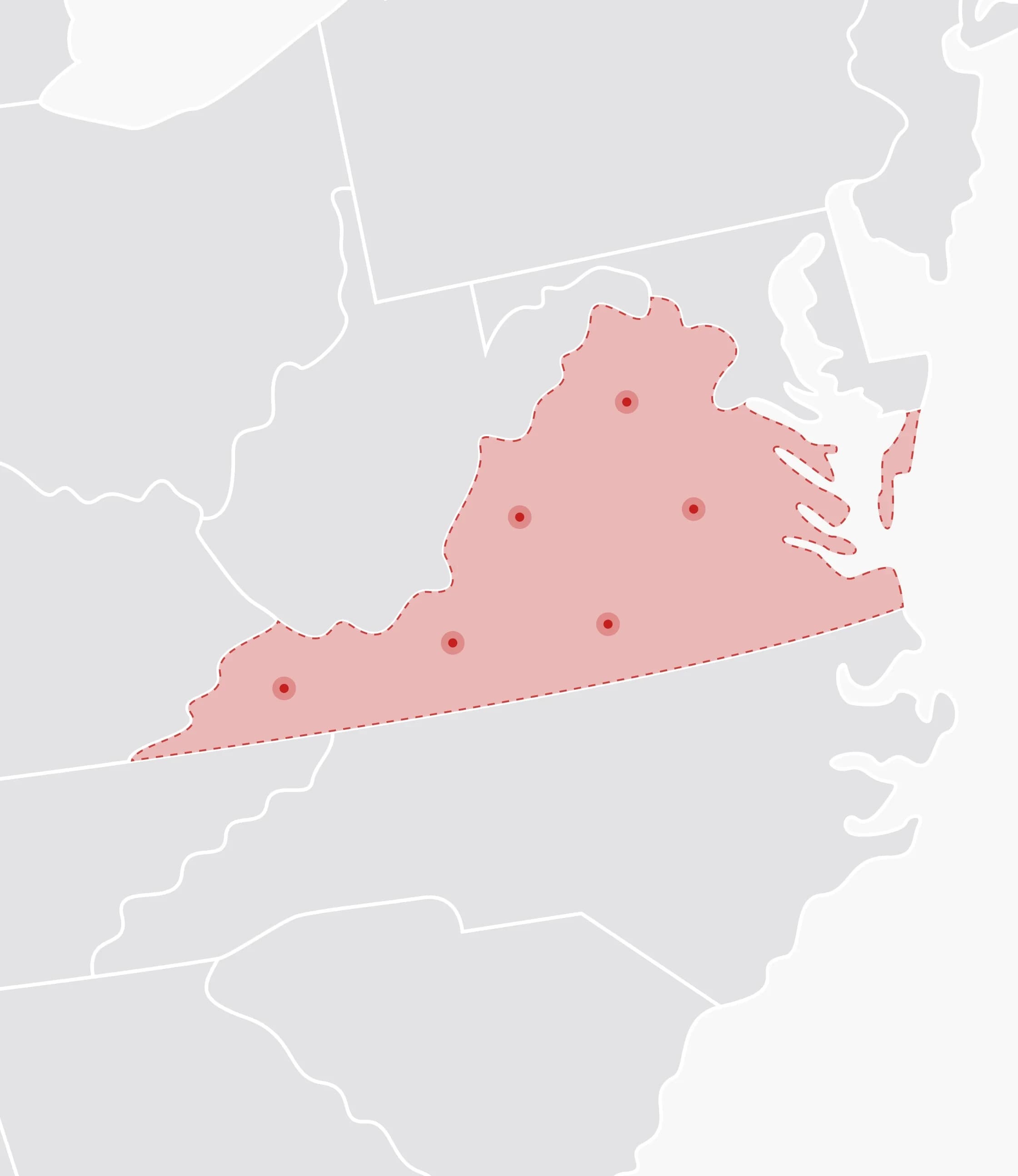 Mapa de Estados Unidos con Virginia resaltado