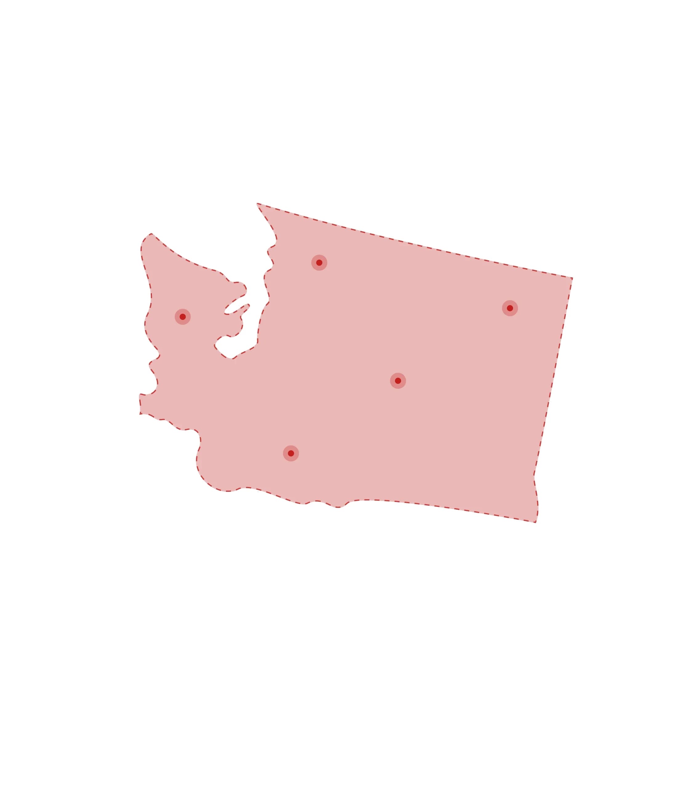 Mapa de las oficinas de registros vitales de Washington