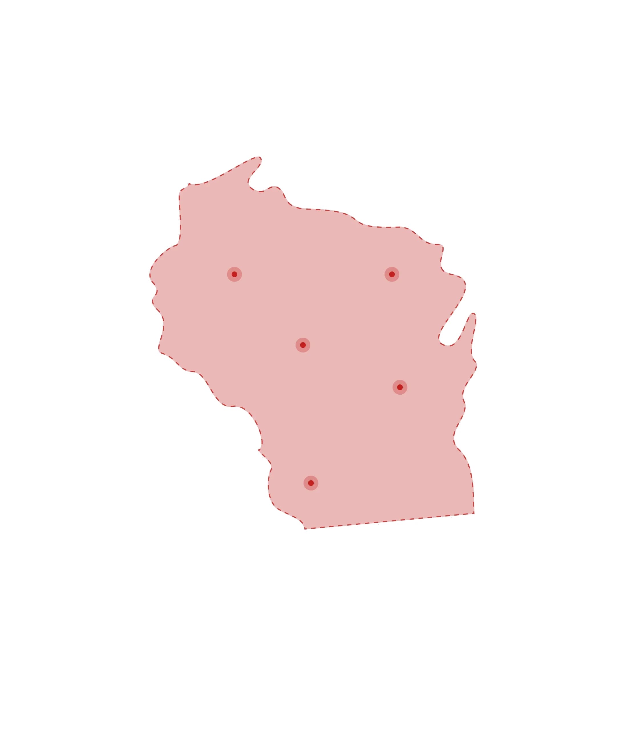 Mapa de las oficinas de registros vitales de Wisconsin