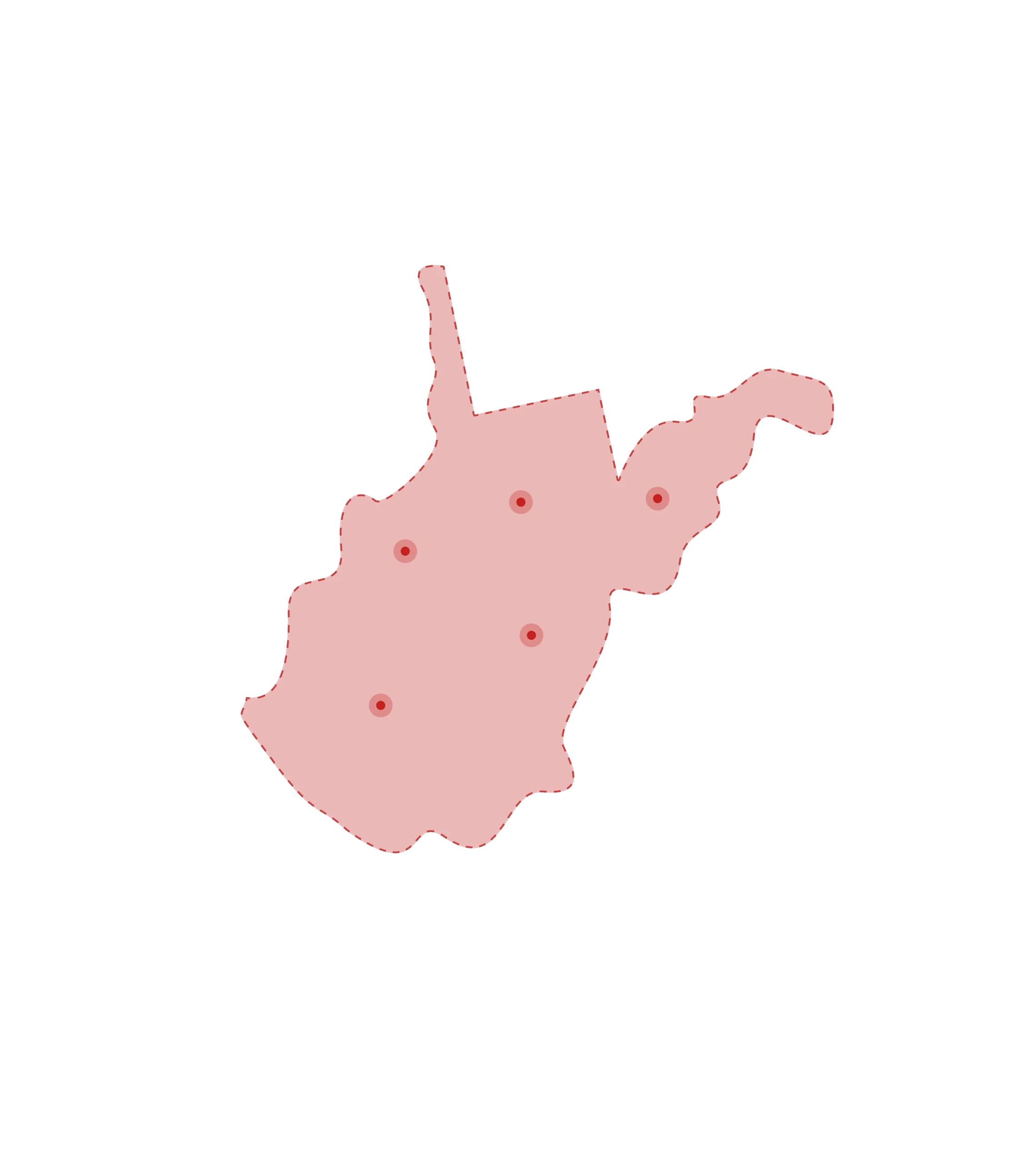 Mapa de las oficinas de registros vitales de West Virginia