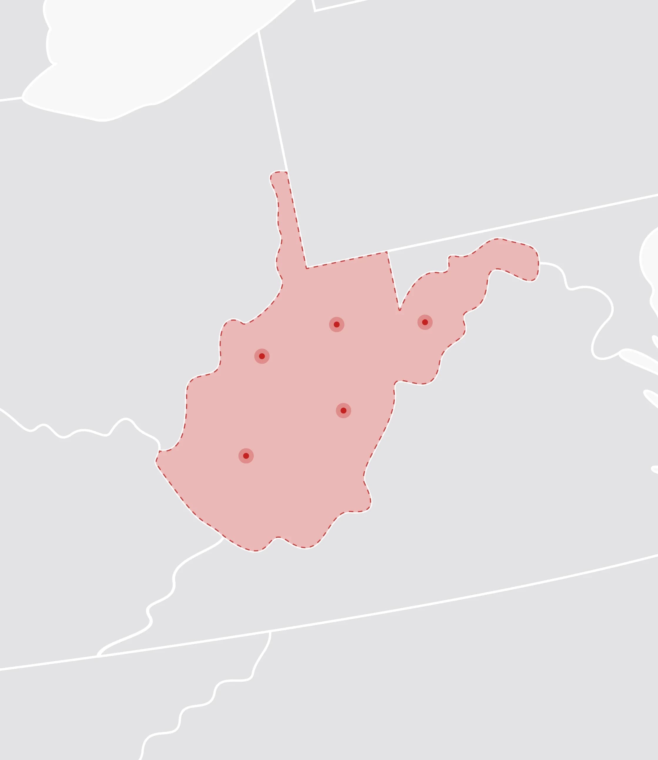 Mapa de Estados Unidos con West Virginia resaltado
