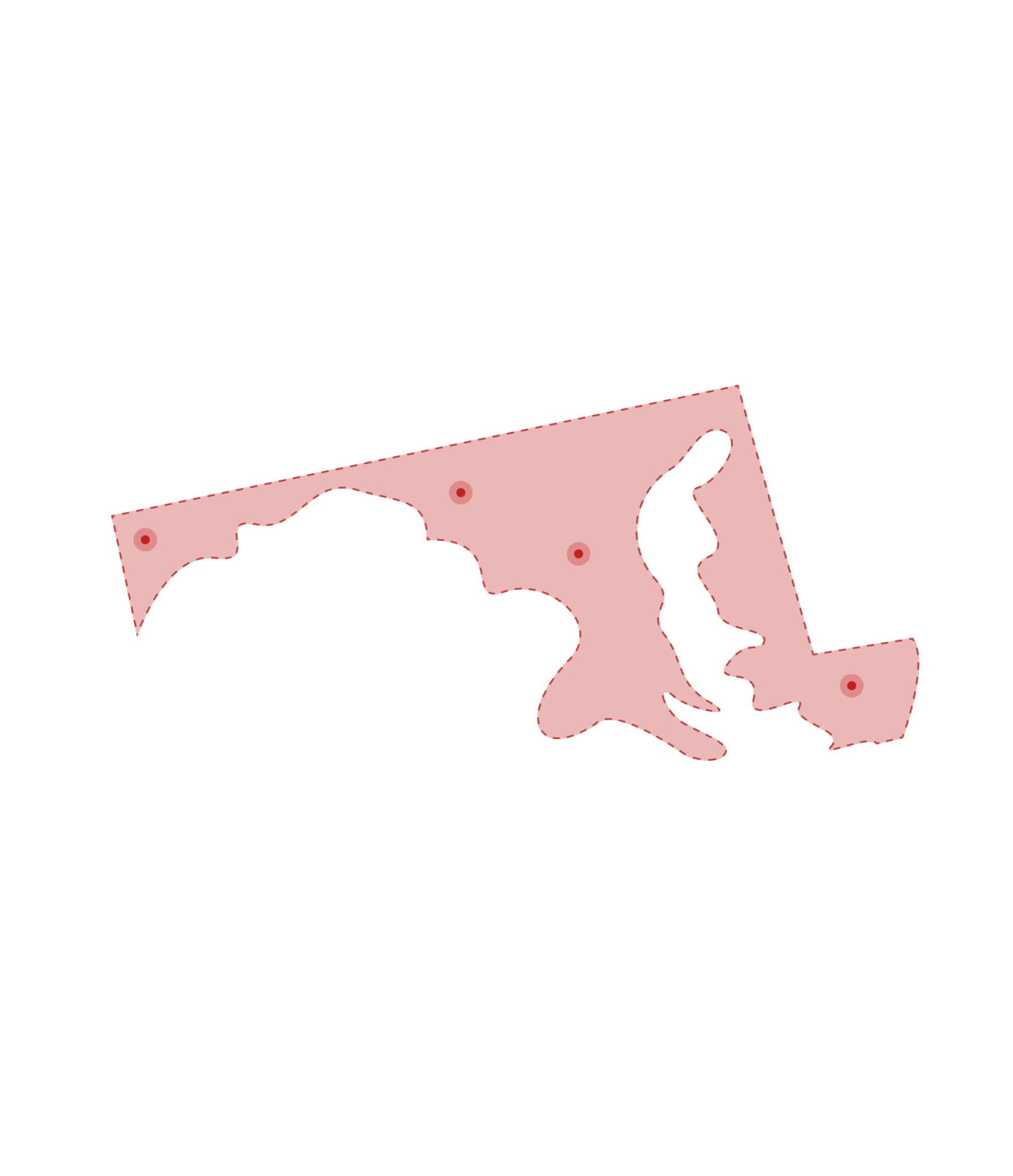 Mapa de las oficinas de registros vitales de Maryland