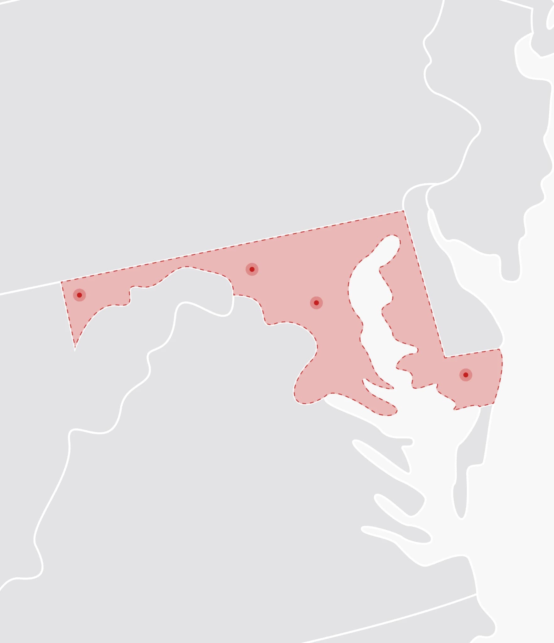 Mapa de Estados Unidos con Maryland resaltado